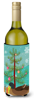 Khaki Campbell Duck Christmas Wine Bottle Hugger Gift Sleeve for Standard 750 ml Bottles, Insulated Reusable Also Fits Mini Shot & Pint Bottles
