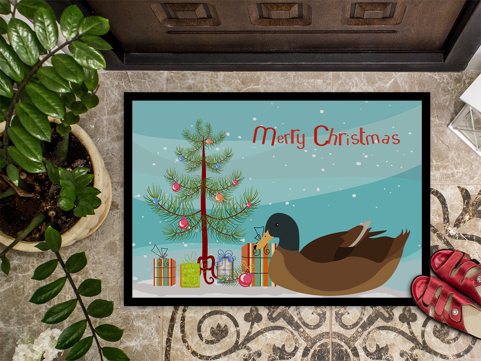 Khaki Campbell Duck Christmas Doormat Indoor Outdoor 18H X 27W Front Door Mat Rugs for Entryway, Non Slip Washable