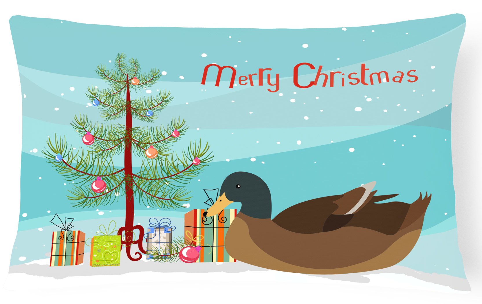Khaki Campbell Duck Christmas Decorative Throw Pillow 12x16 Indoor Outdoor Accent Cushion, Fabric Cover with Insert for Sofa, Bed, Porch & Living Room