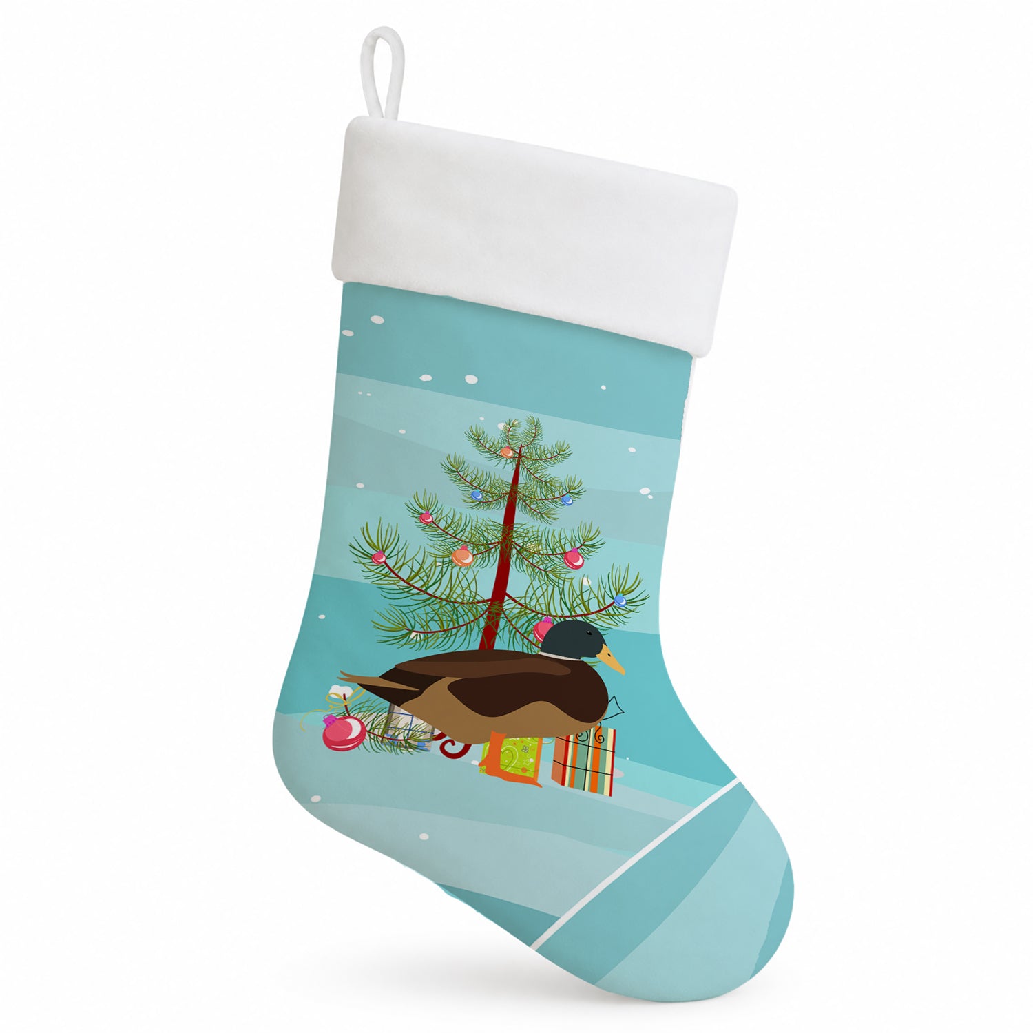 Silver Bantam Duck Christmas Holiday Stocking Double-Sided Print, Polyester Suede,11x18, Made in USA