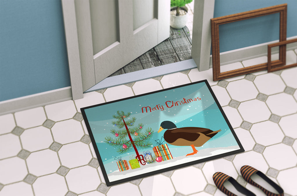 Silver Bantam Duck Christmas Doormat Indoor Outdoor 18H X 27W Front Door Mat Rugs for Entryway, Non Slip Washable