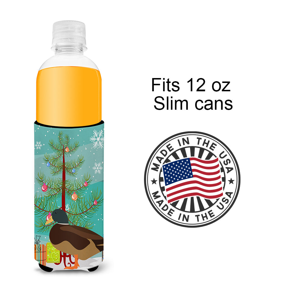Silver Bantam Duck Christmas Slim Can Hugger , Insulated Foam Hugger for 12 oz Slim Cans, Beer Bottles & Water Bottles, Printed in USA