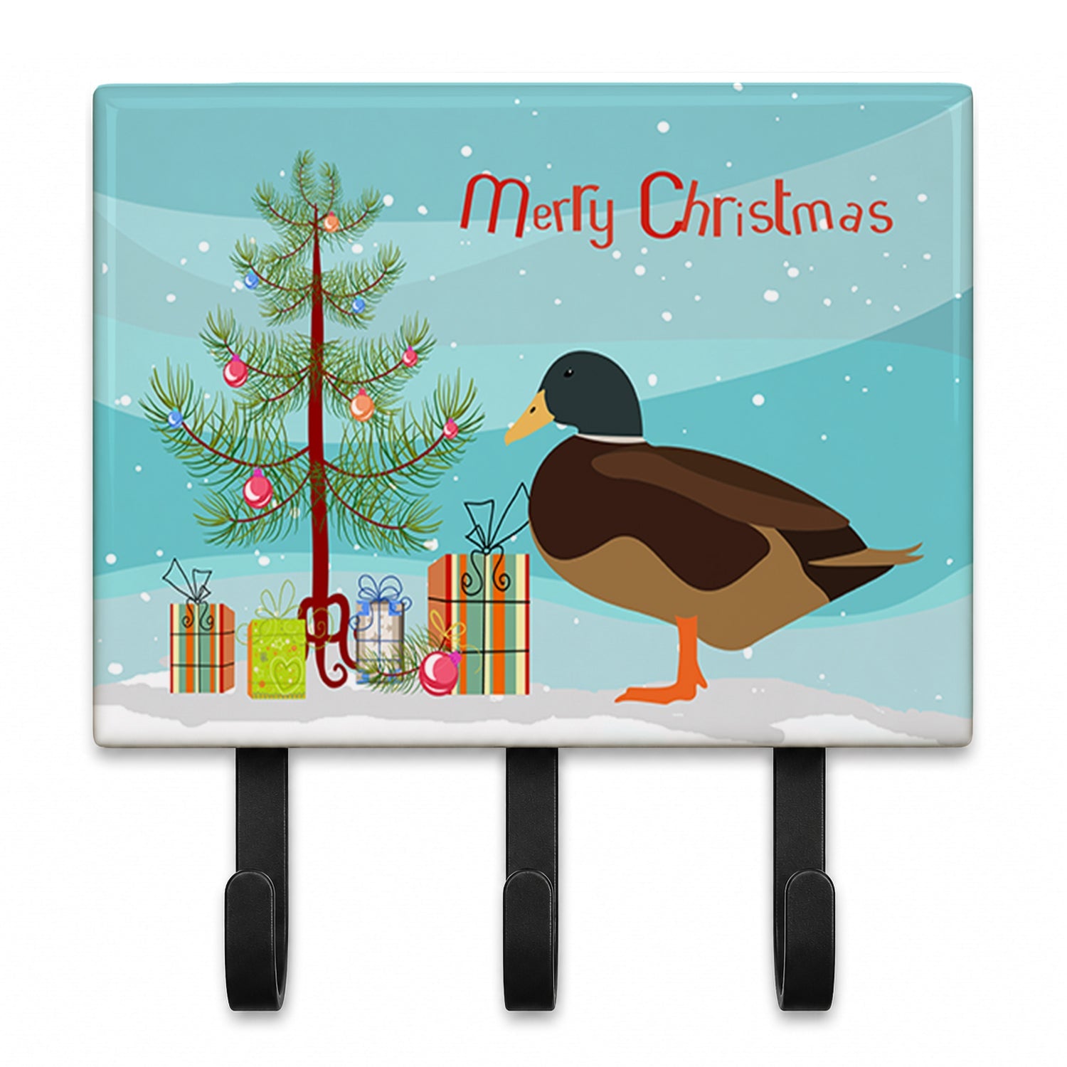 Silver Bantam Duck Christmas Leash or Key Holder Wall Hooks, Coat Rack Wall Mount, for Hanging Keys, Towels, Aprons, Leashes