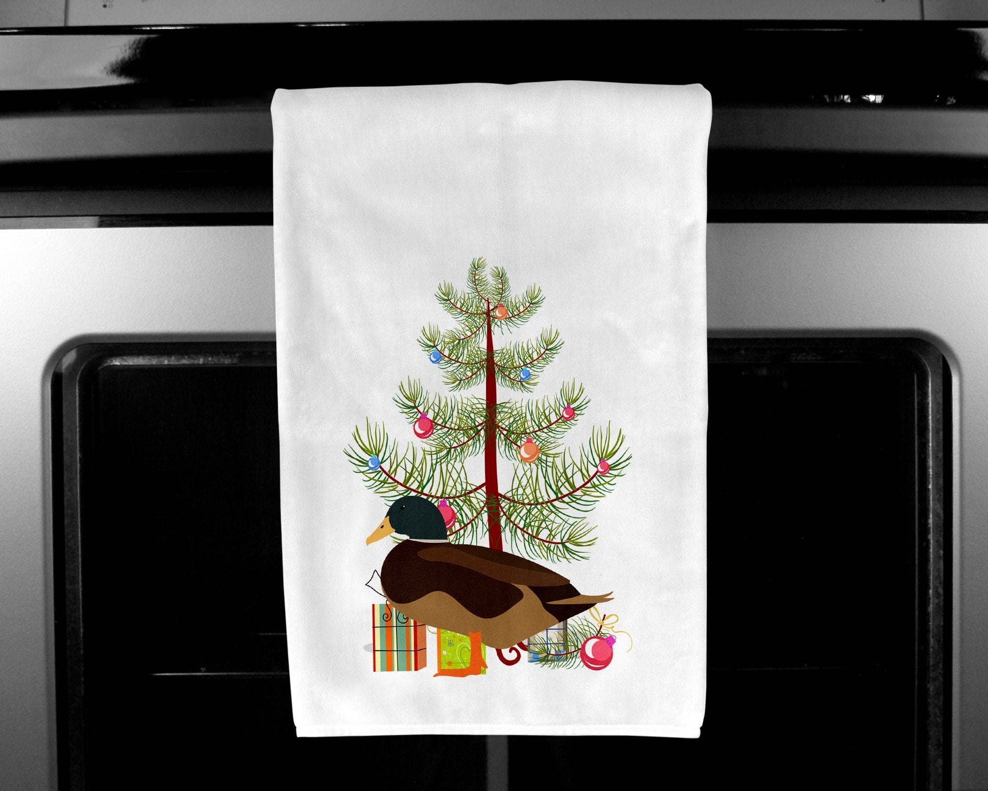 Silver Bantam Duck Christmas Kitchen Towel Set of 2 White Dish Towels Decorative Bathroom Hand towel for Hand, Face, Hair, Yoga, Tea, Dishcloth, 19 X 28", White