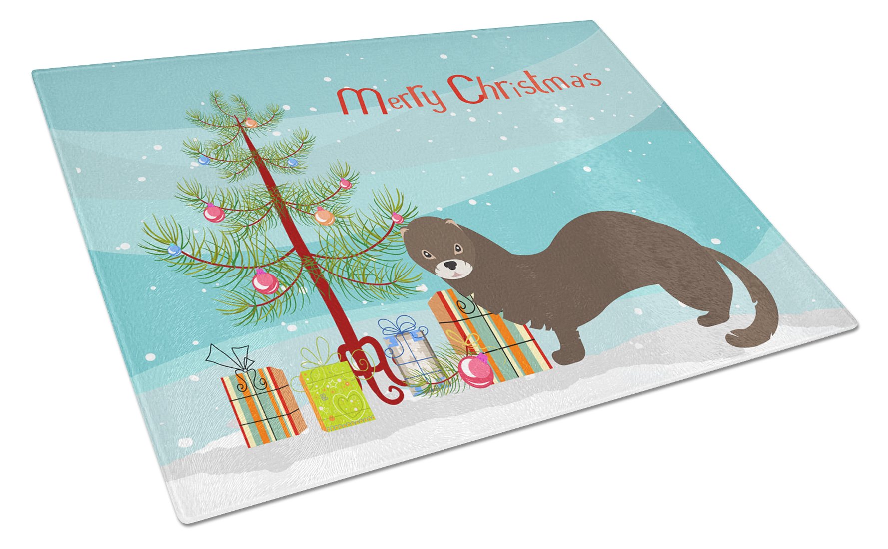 Russian or European Mink Christmas Cutting Board Tempered Glass Kitchen Cutting Surface, Heat Resistant Chopping, Non-Slip Feet, Food Prep & Serving