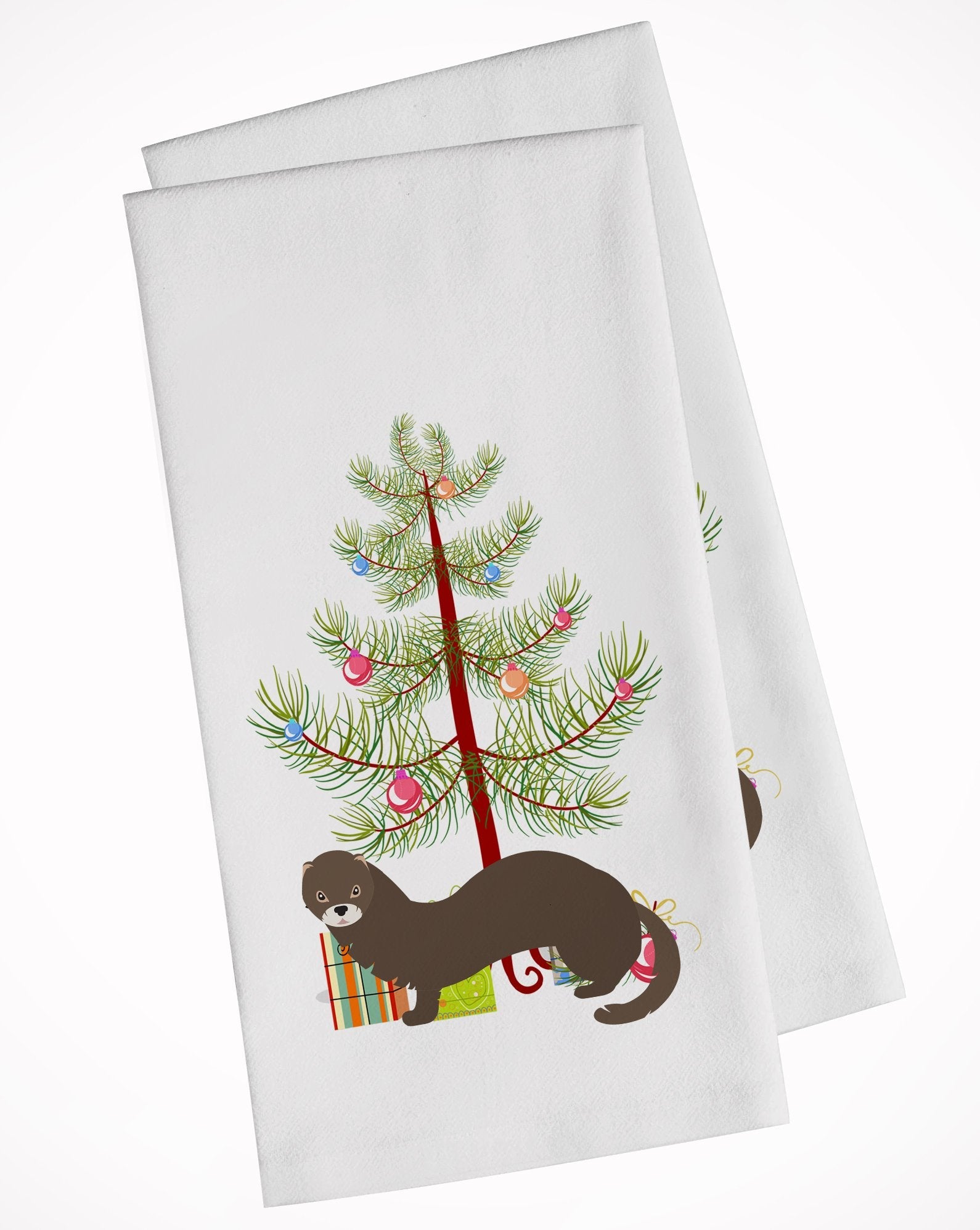 Russian or European Mink Christmas Kitchen Towel Set of 2 White Dish Towels Decorative Bathroom Hand towel for Hand, Face, Hair, Yoga, Tea, Dishcloth, 19 X 28", White