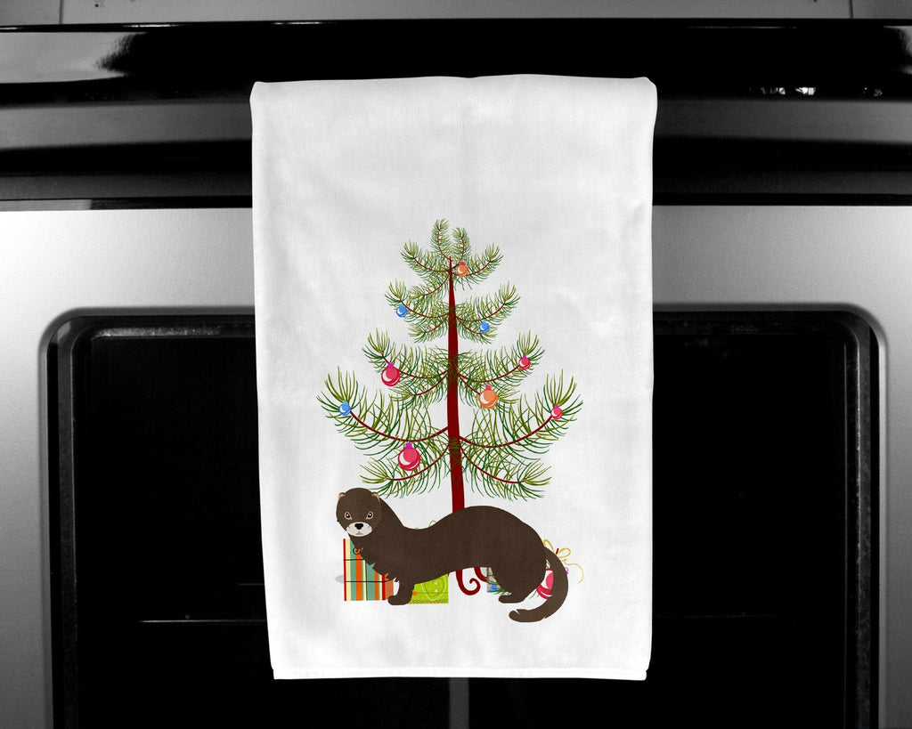 Russian or European Mink Christmas Kitchen Towel Set of 2 White Dish Towels Decorative Bathroom Hand towel for Hand, Face, Hair, Yoga, Tea, Dishcloth, 19 X 28", White