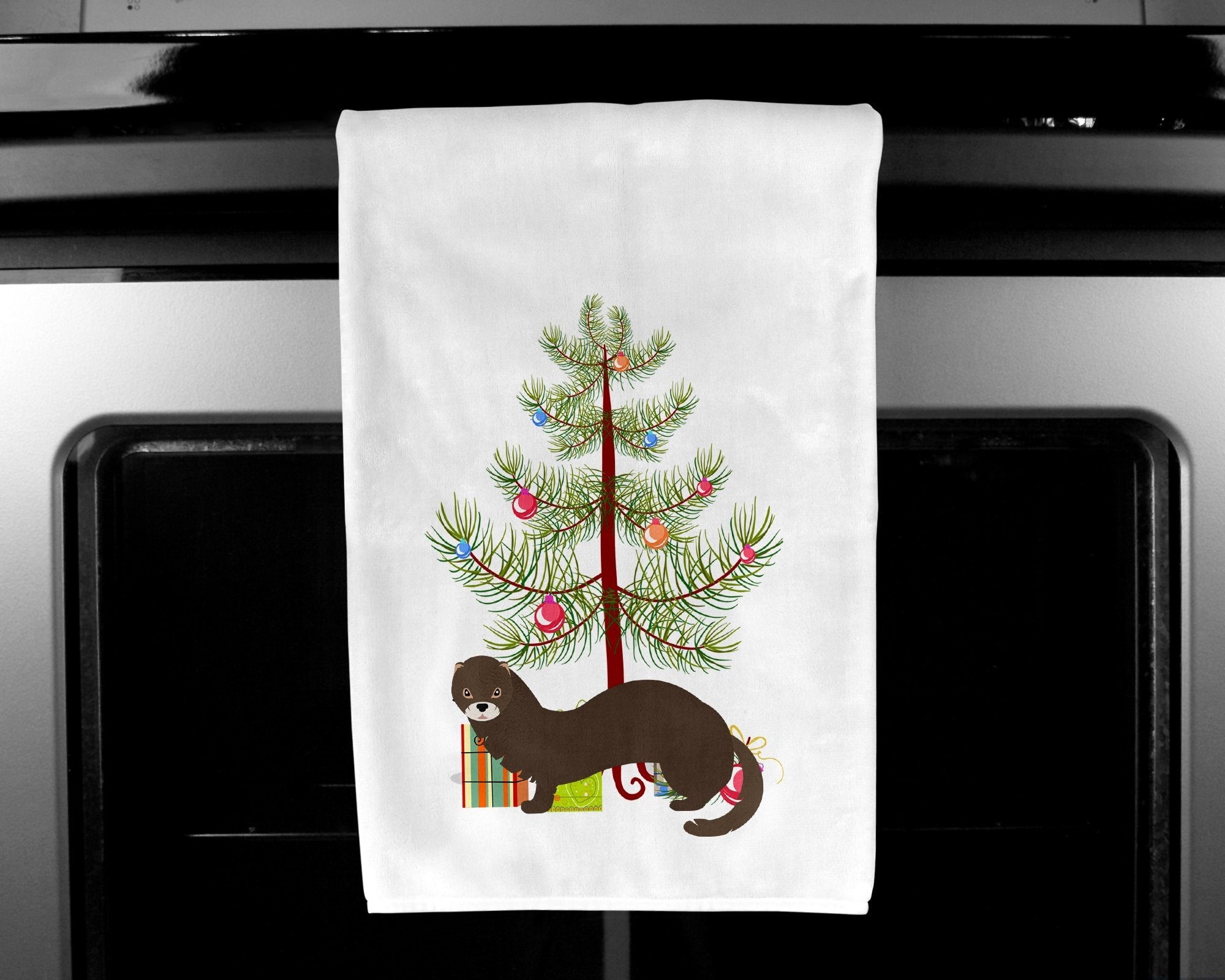 Russian or European Mink Christmas Kitchen Towel Set of 2 White Dish Towels Decorative Bathroom Hand towel for Hand, Face, Hair, Yoga, Tea, Dishcloth, 19 X 28", White
