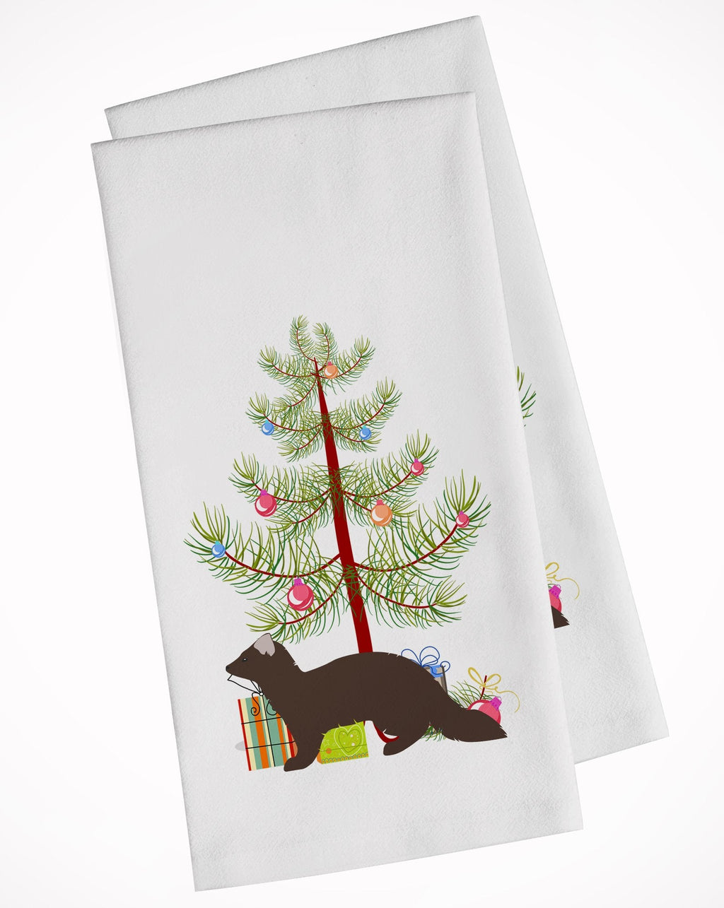 Sable Marten Christmas Kitchen Towel Set of 2 White Dish Towels Decorative Bathroom Hand towel for Hand, Face, Hair, Yoga, Tea, Dishcloth, 19 X 28", White