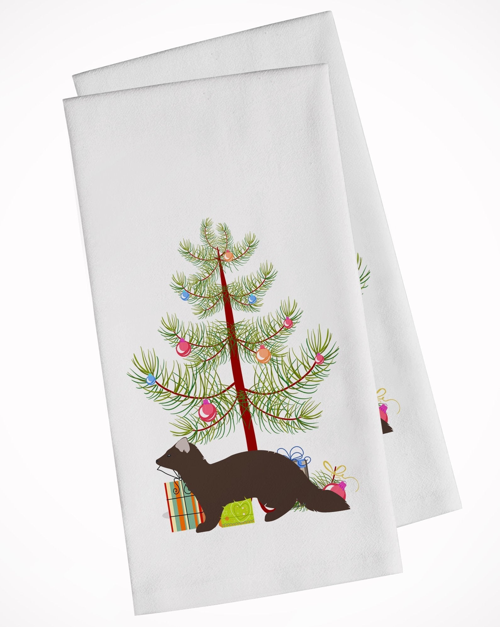 Sable Marten Christmas Kitchen Towel Set of 2 White Dish Towels Decorative Bathroom Hand towel for Hand, Face, Hair, Yoga, Tea, Dishcloth, 19 X 28", White