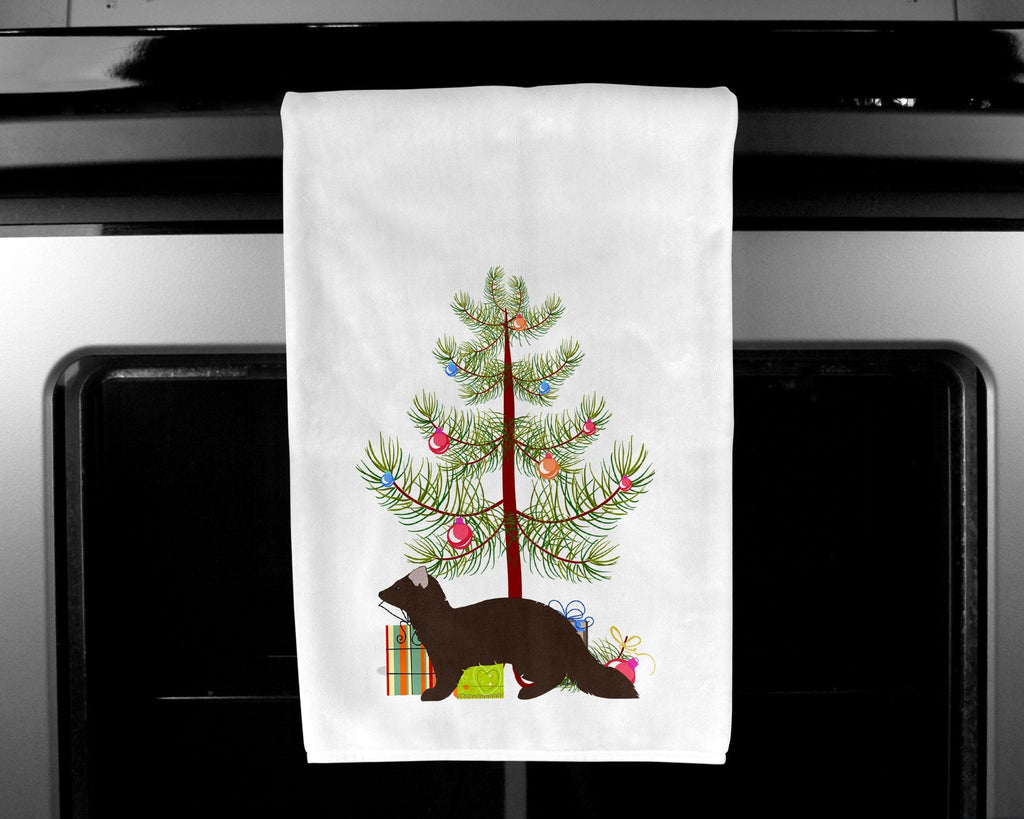 Sable Marten Christmas Kitchen Towel Set of 2 White Dish Towels Decorative Bathroom Hand towel for Hand, Face, Hair, Yoga, Tea, Dishcloth, 19 X 28", White