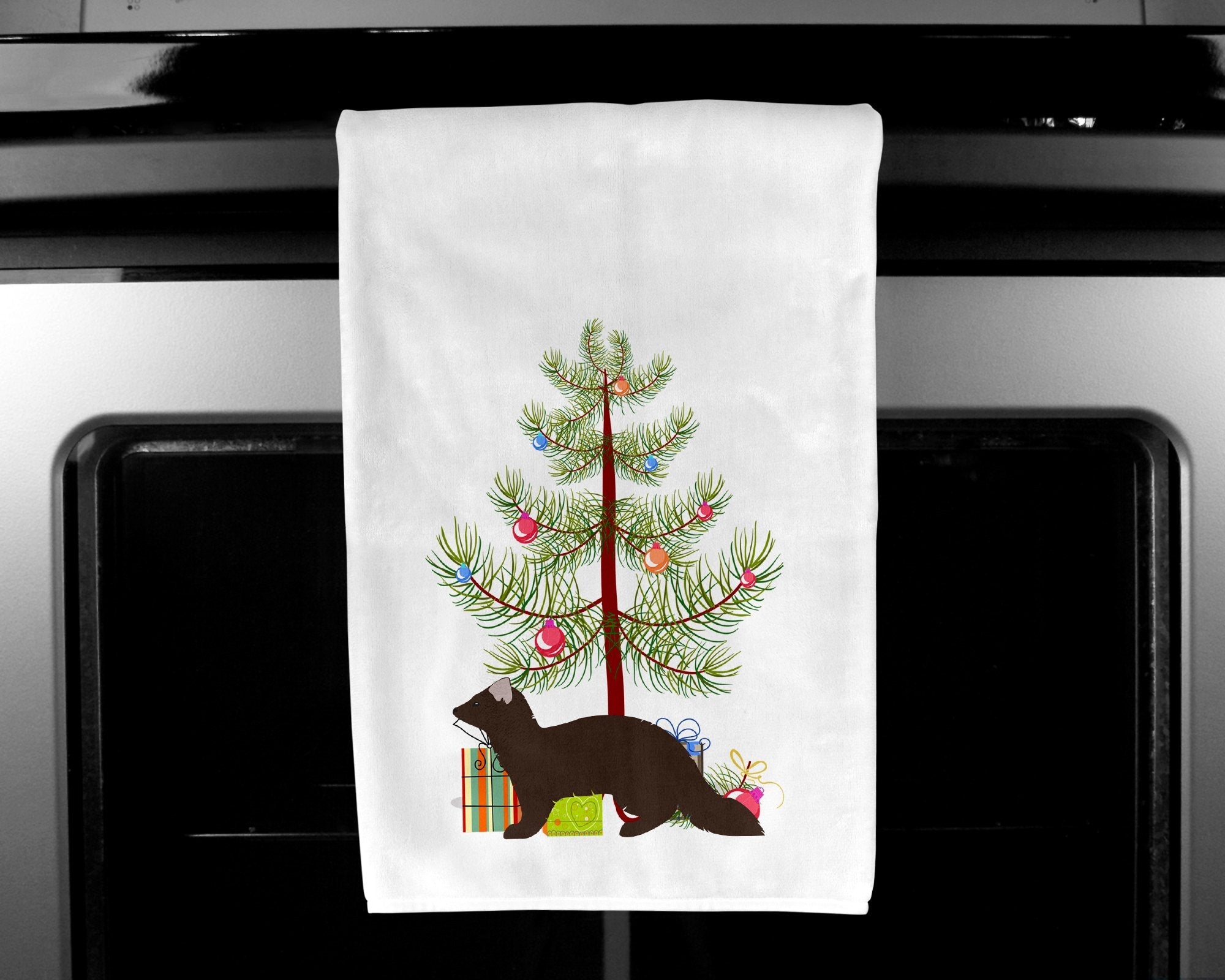 Sable Marten Christmas Kitchen Towel Set of 2 White Dish Towels Decorative Bathroom Hand towel for Hand, Face, Hair, Yoga, Tea, Dishcloth, 19 X 28", White