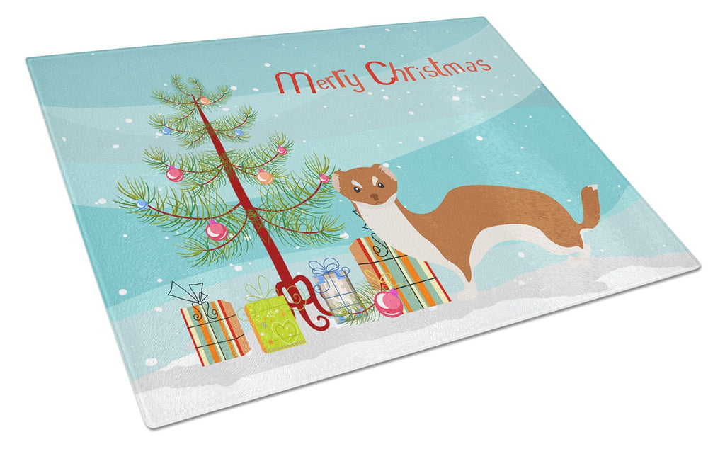 Weasel Christmas Cutting Board Tempered Glass Kitchen Cutting Surface, Heat Resistant Chopping, Non-Slip Feet, Food Prep & Serving