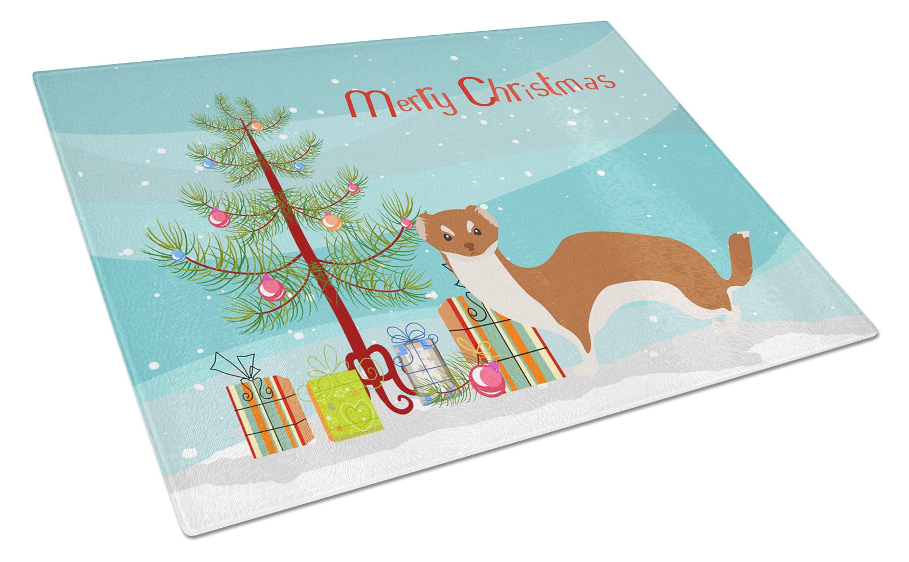 Weasel Christmas Cutting Board Tempered Glass Kitchen Cutting Surface, Heat Resistant Chopping, Non-Slip Feet, Food Prep & Serving