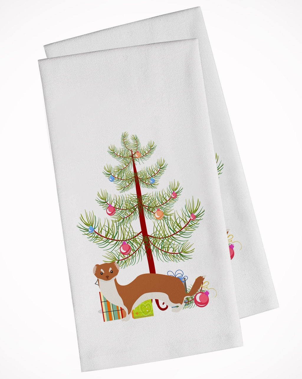 Weasel Christmas Kitchen Towel Set of 2 White Dish Towels Decorative Bathroom Hand towel for Hand, Face, Hair, Yoga, Tea, Dishcloth, 19 X 28", White