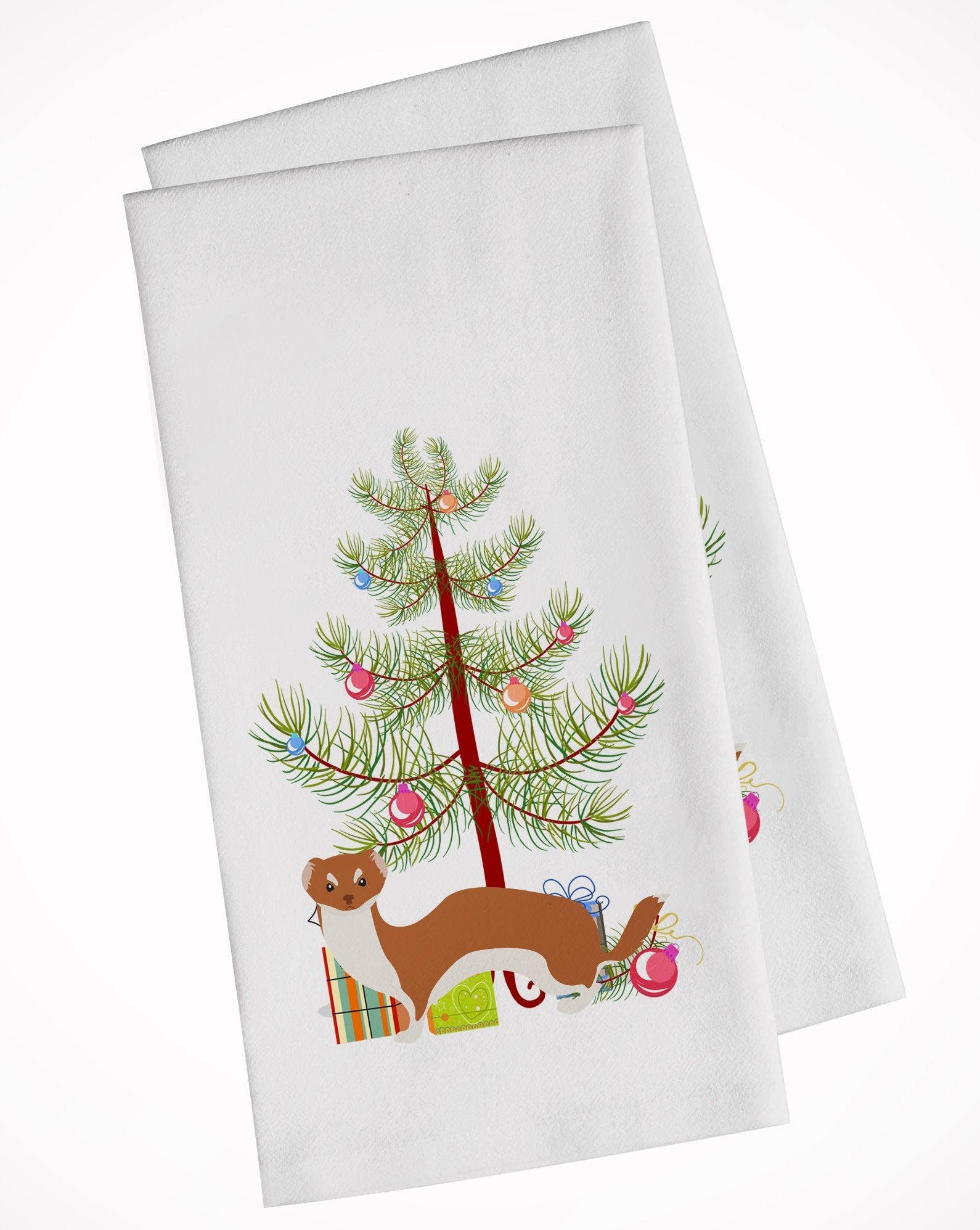 Weasel Christmas Kitchen Towel Set of 2 White Dish Towels Decorative Bathroom Hand towel for Hand, Face, Hair, Yoga, Tea, Dishcloth, 19 X 28", White