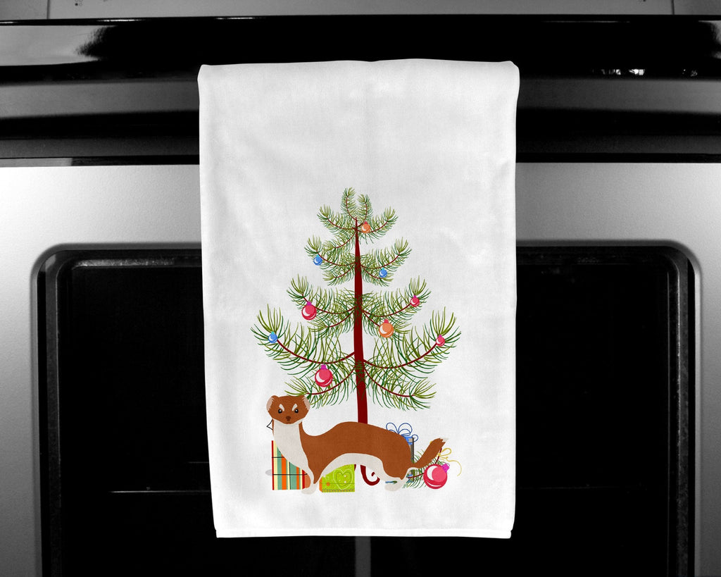 Weasel Christmas Kitchen Towel Set of 2 White Dish Towels Decorative Bathroom Hand towel for Hand, Face, Hair, Yoga, Tea, Dishcloth, 19 X 28", White