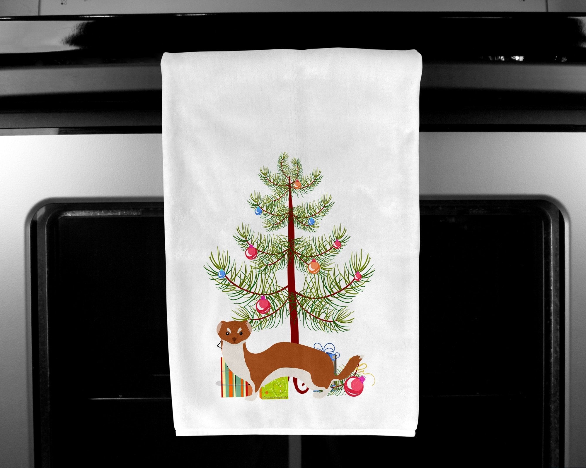 Weasel Christmas Kitchen Towel Set of 2 White Dish Towels Decorative Bathroom Hand towel for Hand, Face, Hair, Yoga, Tea, Dishcloth, 19 X 28", White