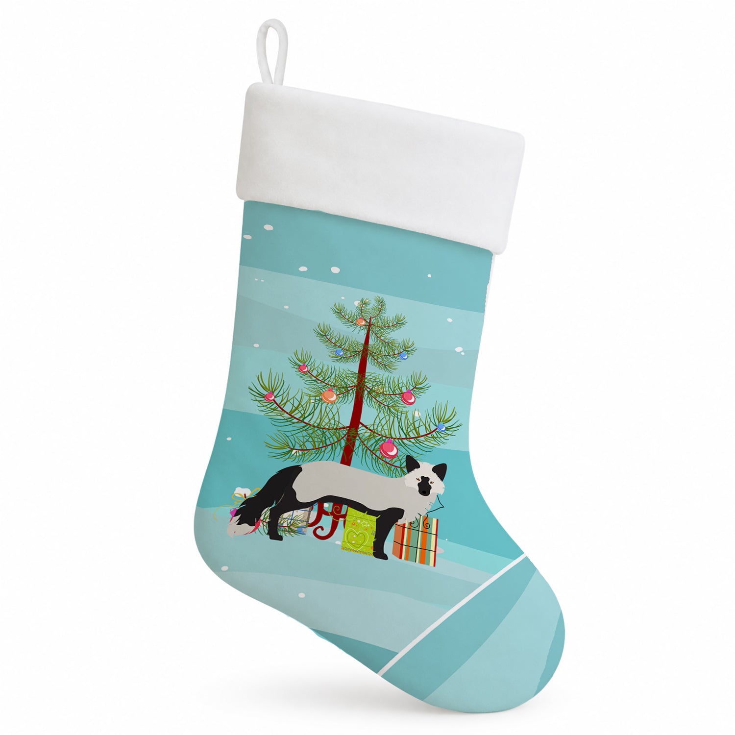 Silver Fox Christmas Holiday Stocking Double-Sided Print, Polyester Suede,11x18, Made in USA