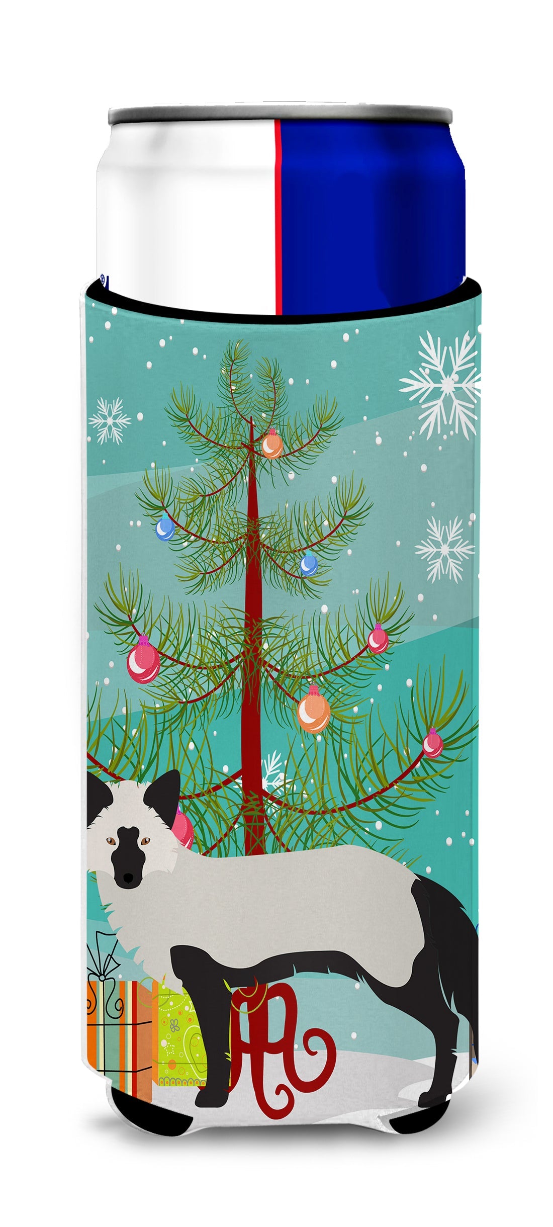 Silver Fox Christmas Slim Can Hugger , Insulated Foam Hugger for 12 oz Slim Cans, Beer Bottles & Water Bottles, Printed in USA