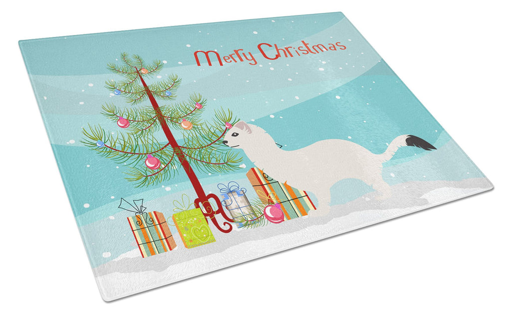 Stoat Short-tailed Weasel Christmas Cutting Board Tempered Glass Kitchen Cutting Surface, Heat Resistant Chopping, Non-Slip Feet, Food Prep & Serving