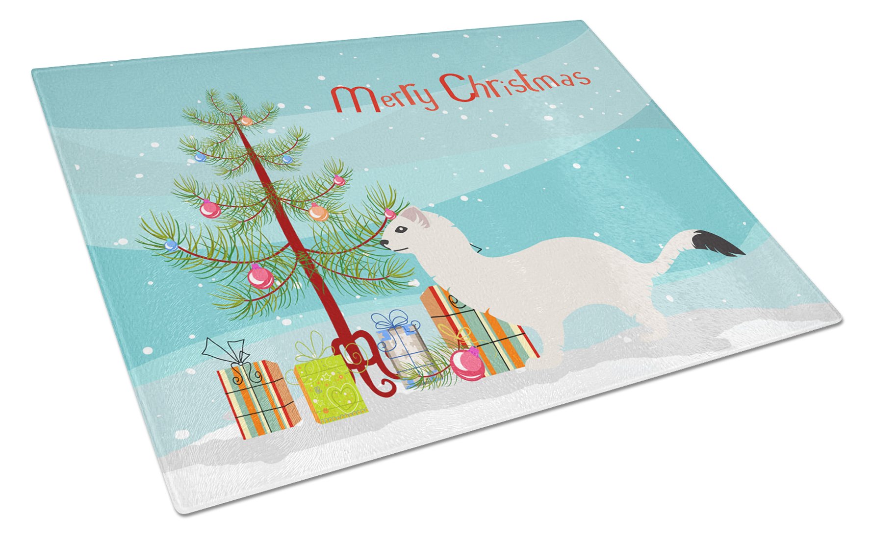 Stoat Short-tailed Weasel Christmas Cutting Board Tempered Glass Kitchen Cutting Surface, Heat Resistant Chopping, Non-Slip Feet, Food Prep & Serving