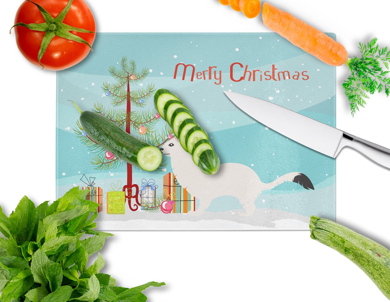Stoat Short-tailed Weasel Christmas Cutting Board Tempered Glass Kitchen Cutting Surface, Heat Resistant Chopping, Non-Slip Feet, Food Prep & Serving