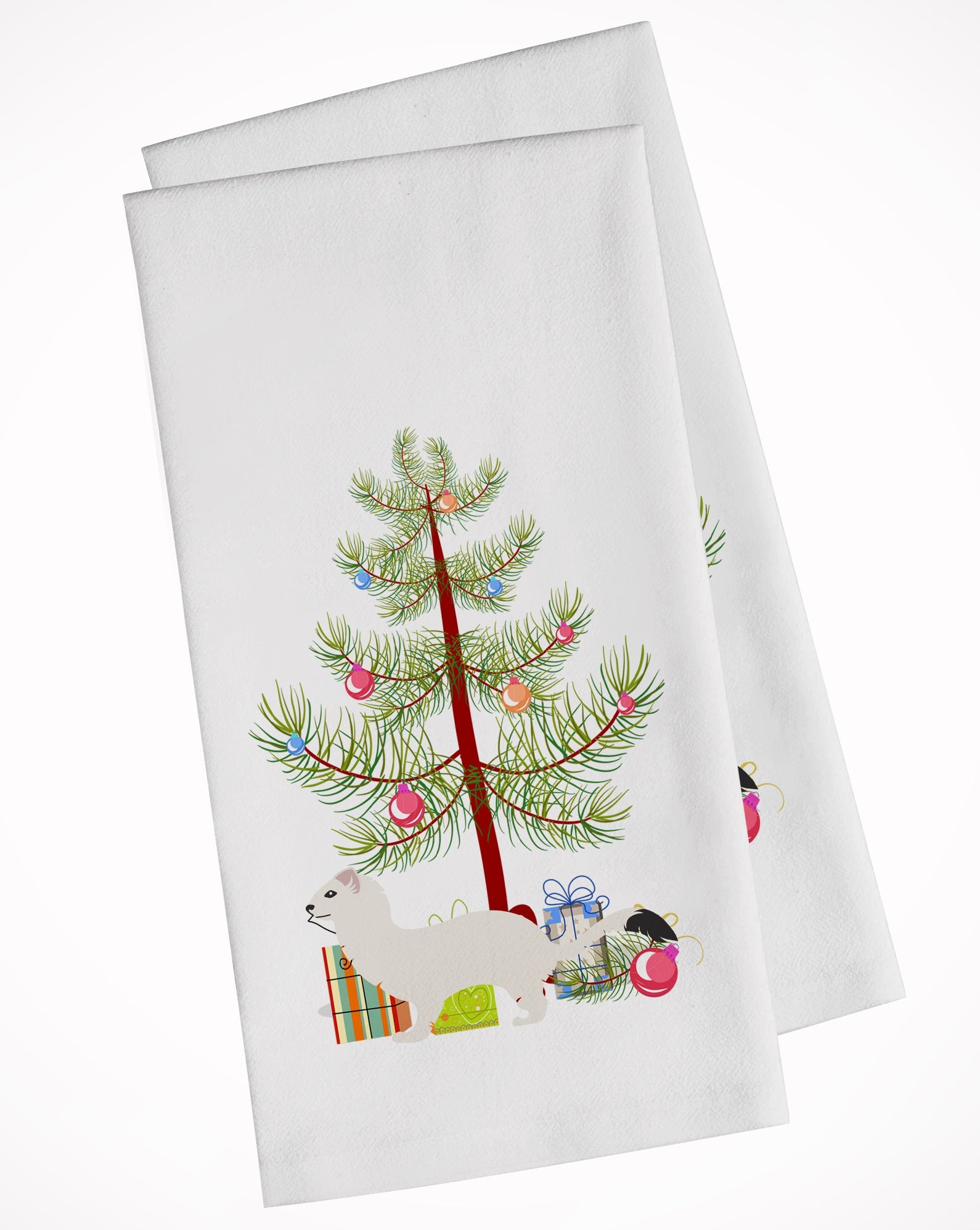 Stoat Short-tailed Weasel Christmas Kitchen Towel Set of 2 White Dish Towels Decorative Bathroom Hand towel for Hand, Face, Hair, Yoga, Tea, Dishcloth, 19 X 28", White