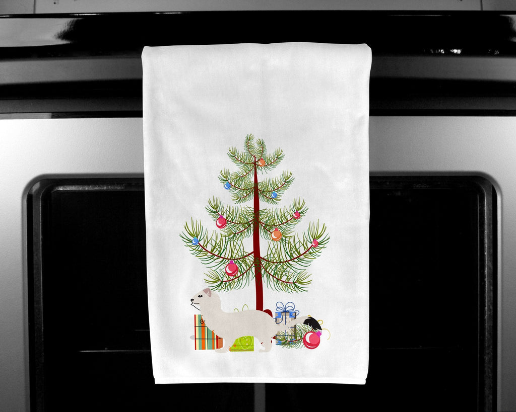 Stoat Short-tailed Weasel Christmas Kitchen Towel Set of 2 White Dish Towels Decorative Bathroom Hand towel for Hand, Face, Hair, Yoga, Tea, Dishcloth, 19 X 28", White