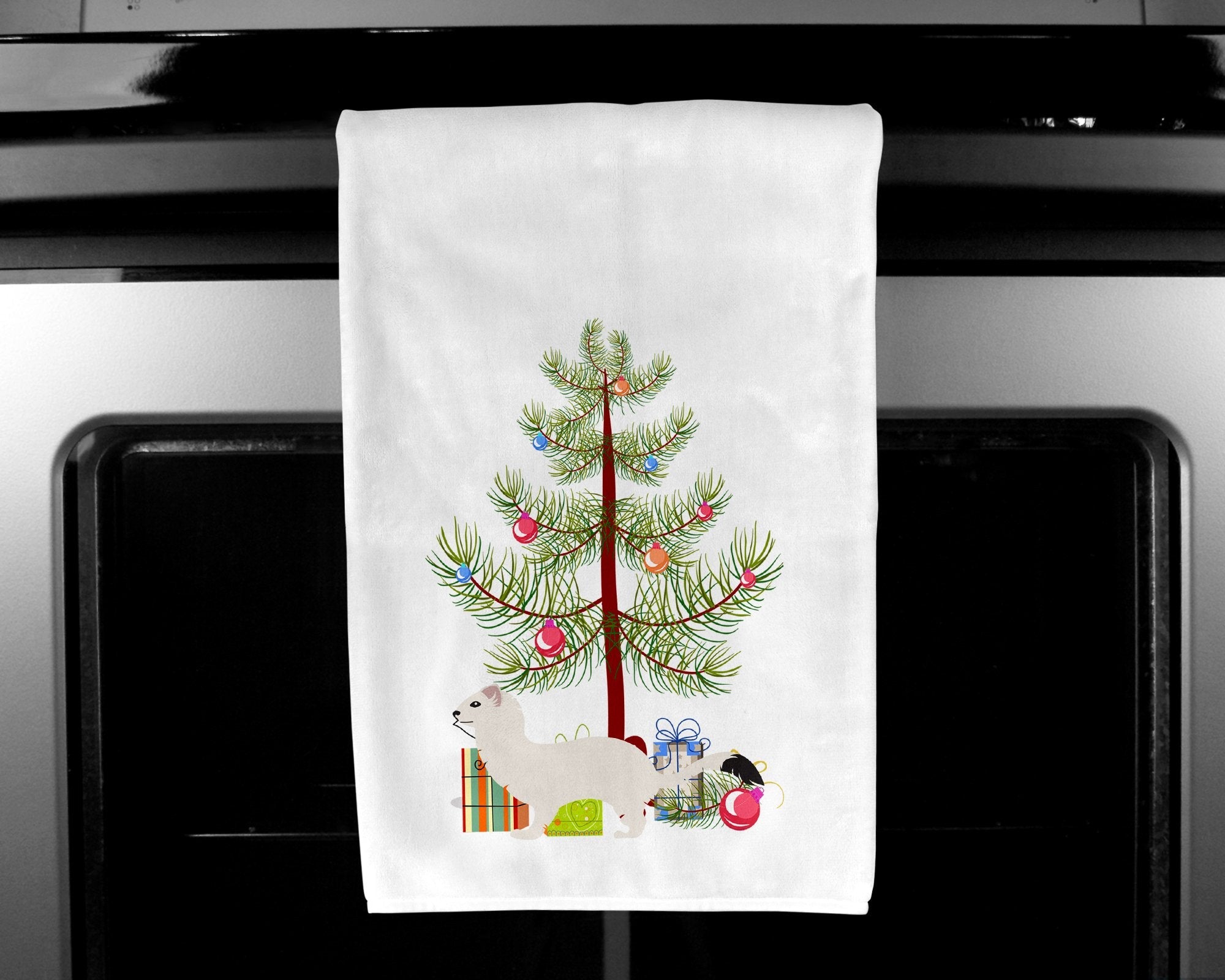 Stoat Short-tailed Weasel Christmas Kitchen Towel Set of 2 White Dish Towels Decorative Bathroom Hand towel for Hand, Face, Hair, Yoga, Tea, Dishcloth, 19 X 28", White