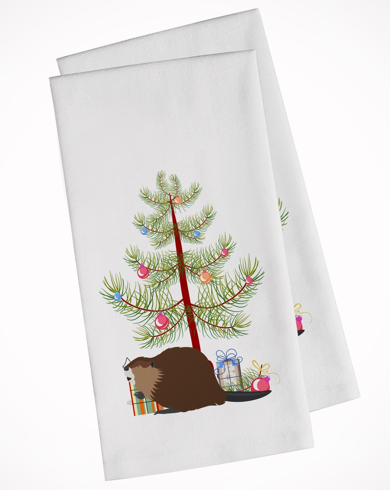 Eurasian Beaver Christmas Kitchen Towel Set of 2 White Dish Towels Decorative Bathroom Hand towel for Hand, Face, Hair, Yoga, Tea, Dishcloth, 19 X 28", White