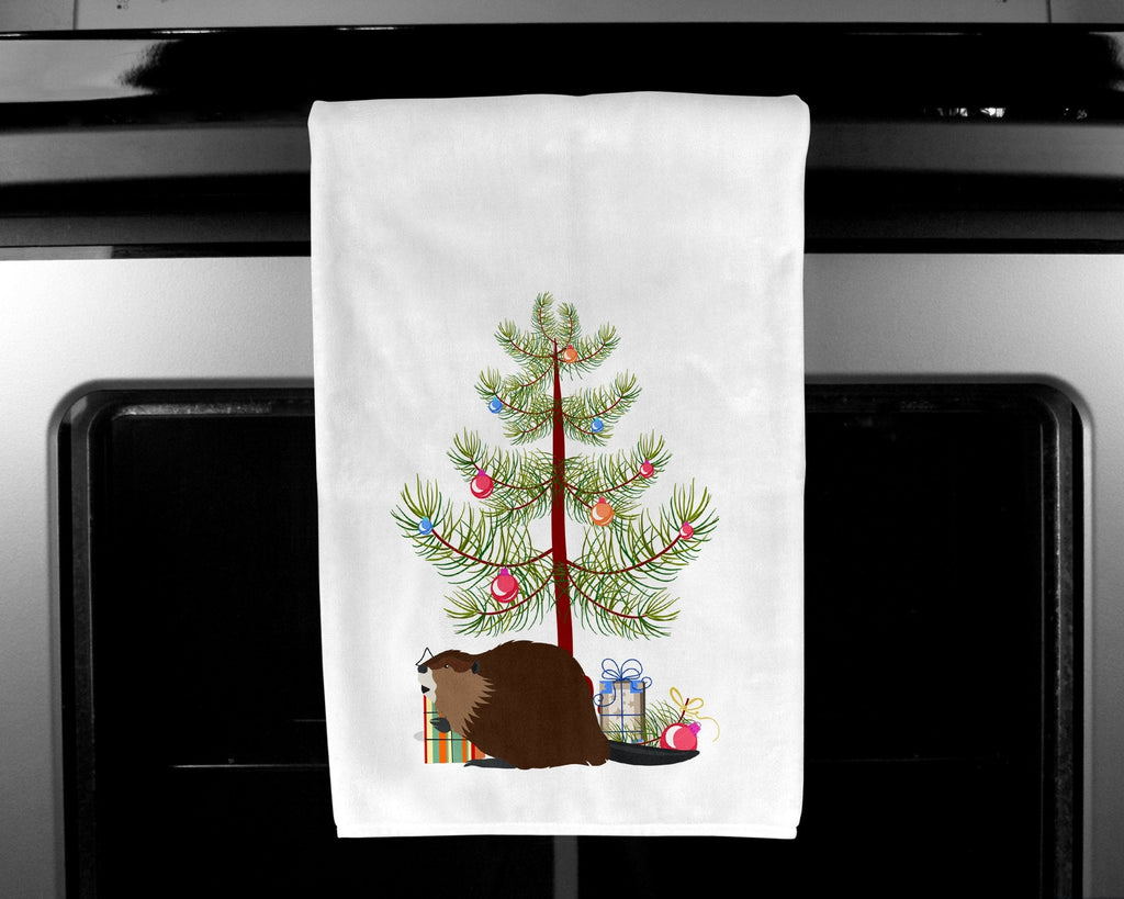 Eurasian Beaver Christmas Kitchen Towel Set of 2 White Dish Towels Decorative Bathroom Hand towel for Hand, Face, Hair, Yoga, Tea, Dishcloth, 19 X 28", White