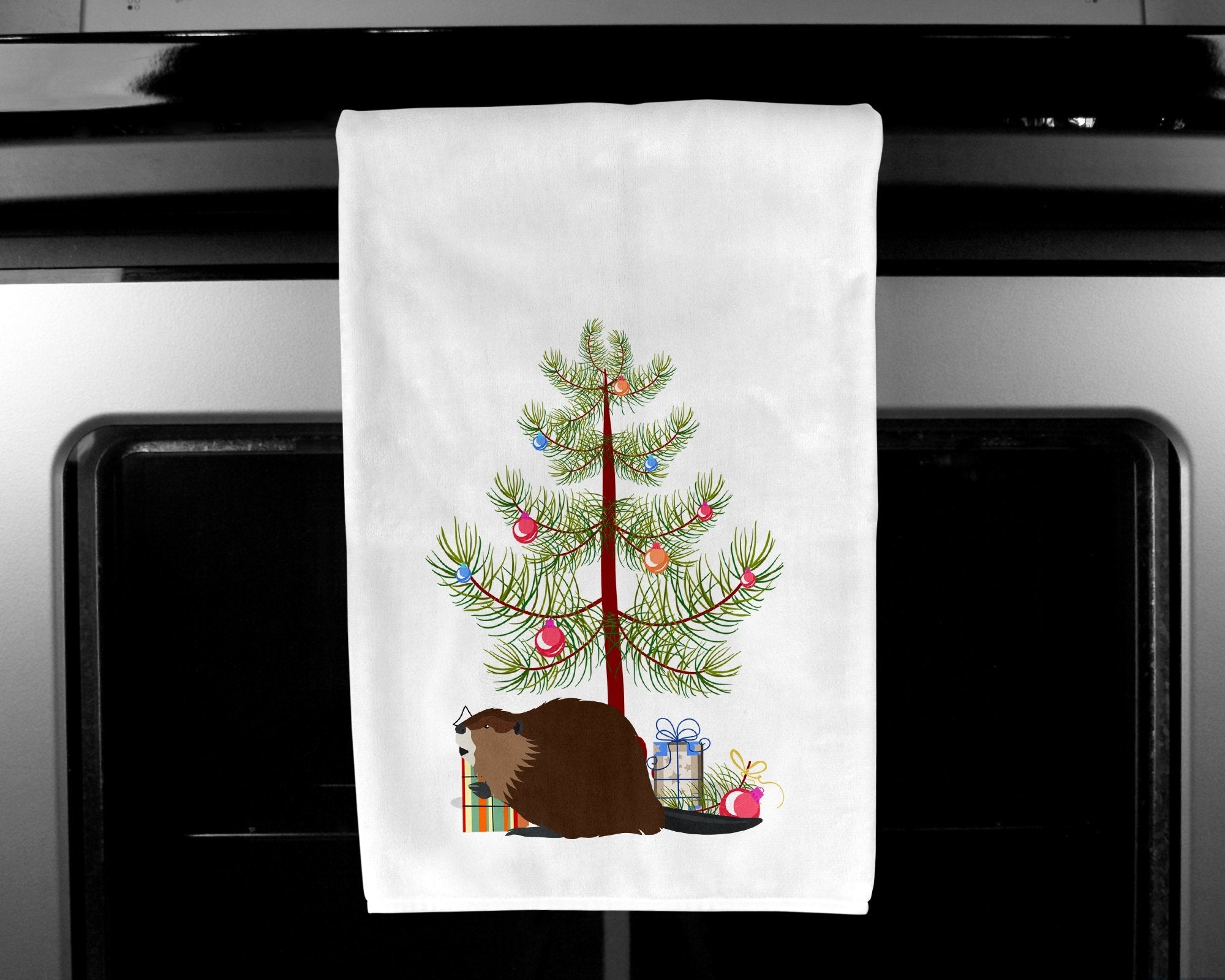 Eurasian Beaver Christmas Kitchen Towel Set of 2 White Dish Towels Decorative Bathroom Hand towel for Hand, Face, Hair, Yoga, Tea, Dishcloth, 19 X 28", White