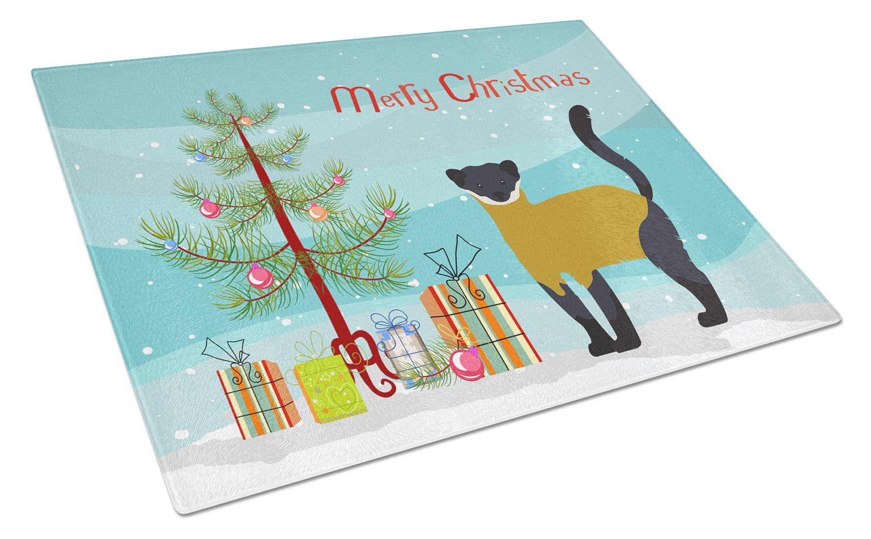 Yellow-Throated Marten Christmas Cutting Board Tempered Glass Kitchen Cutting Surface, Heat Resistant Chopping, Non-Slip Feet, Food Prep & Serving