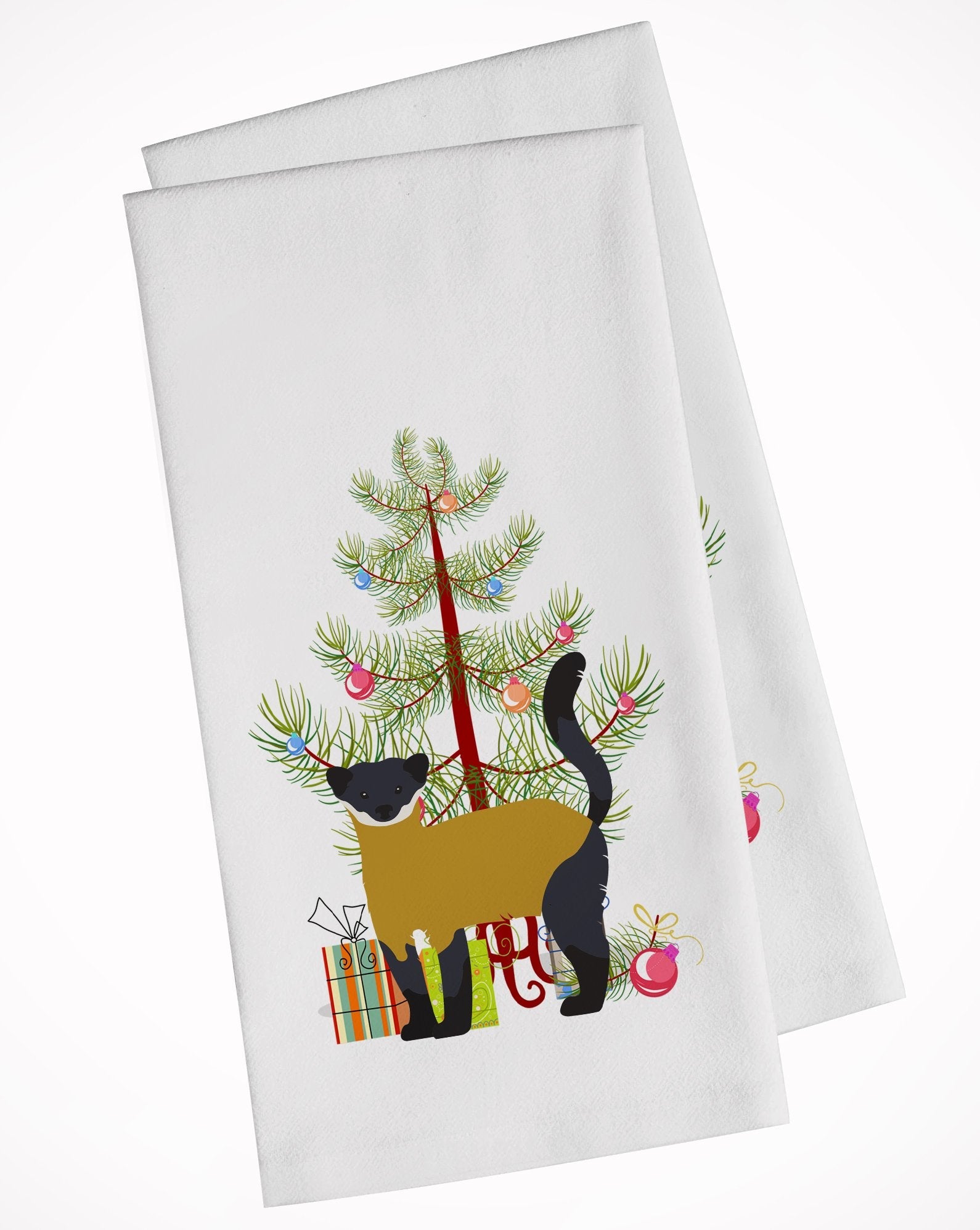 Yellow-Throated Marten Christmas Kitchen Towel Set of 2 White Dish Towels Decorative Bathroom Hand towel for Hand, Face, Hair, Yoga, Tea, Dishcloth, 19 X 28", White