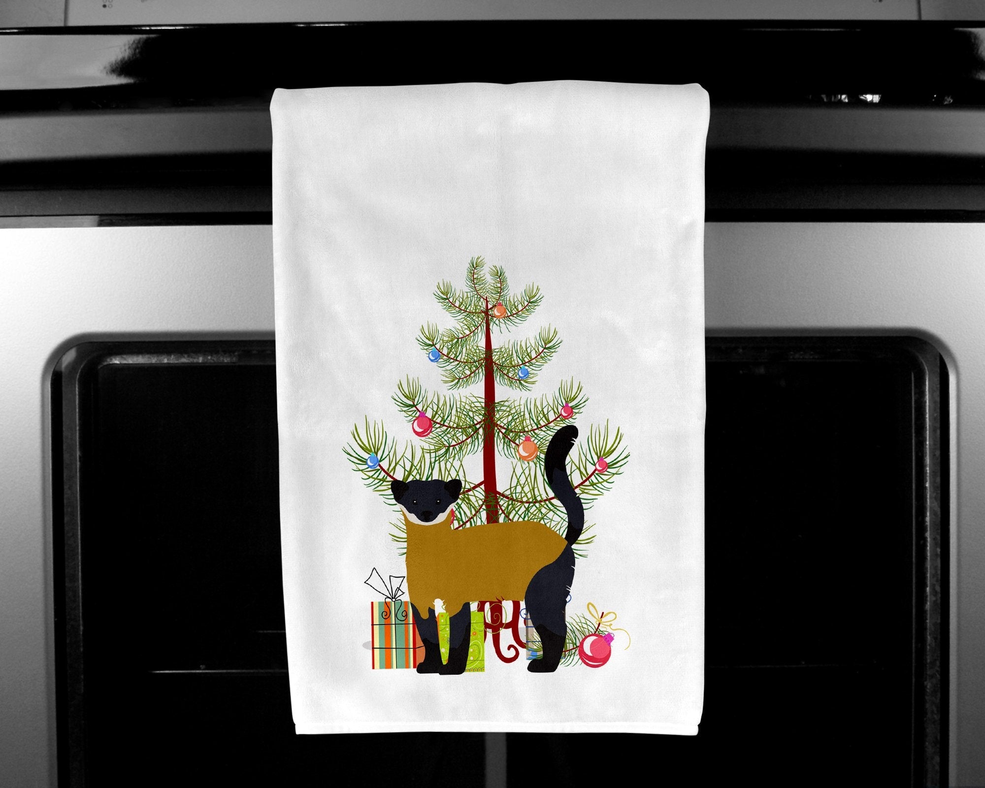 Yellow-Throated Marten Christmas Kitchen Towel Set of 2 White Dish Towels Decorative Bathroom Hand towel for Hand, Face, Hair, Yoga, Tea, Dishcloth, 19 X 28", White