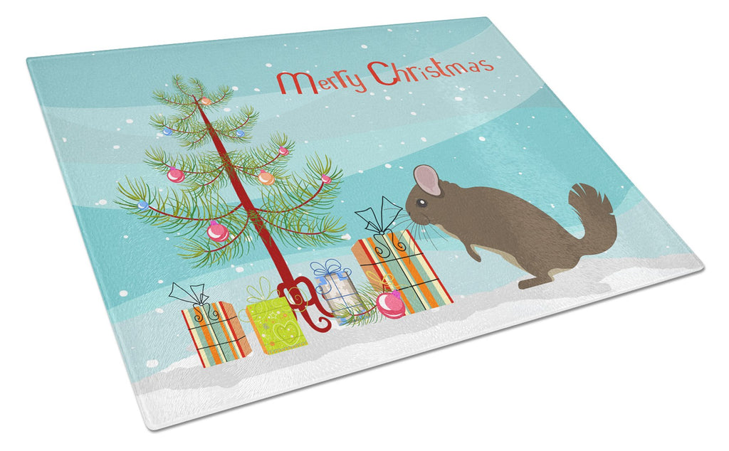 Chinchilla Christmas Cutting Board Tempered Glass Kitchen Cutting Surface, Heat Resistant Chopping, Non-Slip Feet, Food Prep & Serving