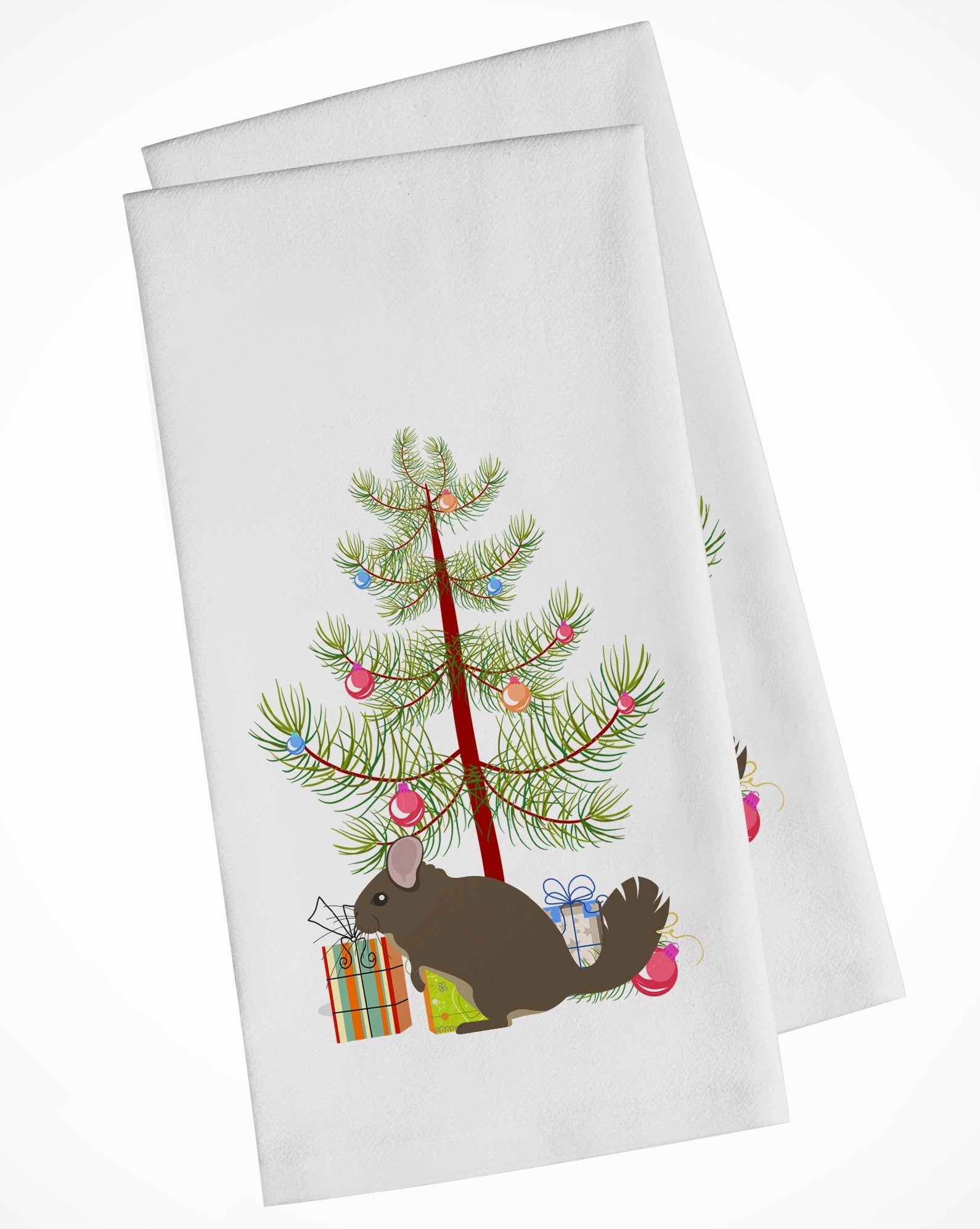Chinchilla Christmas Kitchen Towel Set of 2 White Dish Towels Decorative Bathroom Hand towel for Hand, Face, Hair, Yoga, Tea, Dishcloth, 19 X 28", White