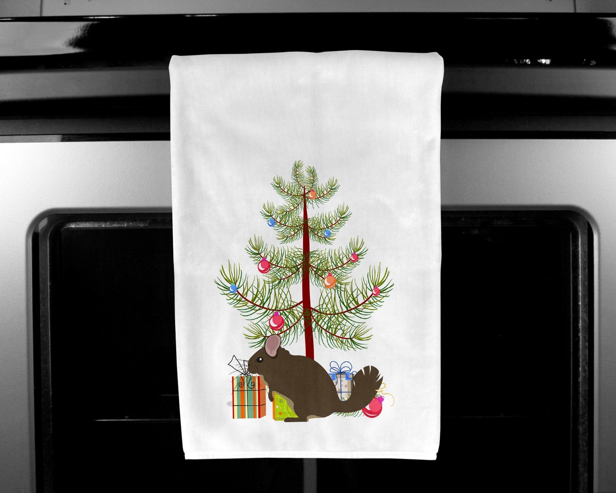 Chinchilla Christmas Kitchen Towel Set of 2 White Dish Towels Decorative Bathroom Hand towel for Hand, Face, Hair, Yoga, Tea, Dishcloth, 19 X 28", White