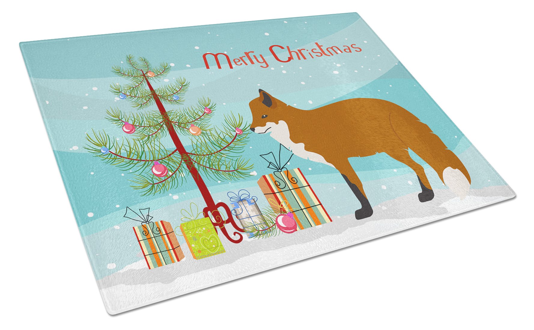 Red Fox Christmas Cutting Board Tempered Glass Kitchen Cutting Surface, Heat Resistant Chopping, Non-Slip Feet, Food Prep & Serving