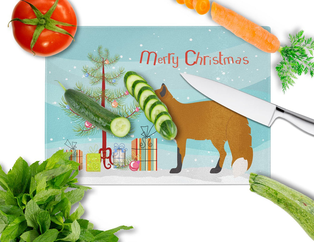 Red Fox Christmas Cutting Board Tempered Glass Kitchen Cutting Surface, Heat Resistant Chopping, Non-Slip Feet, Food Prep & Serving