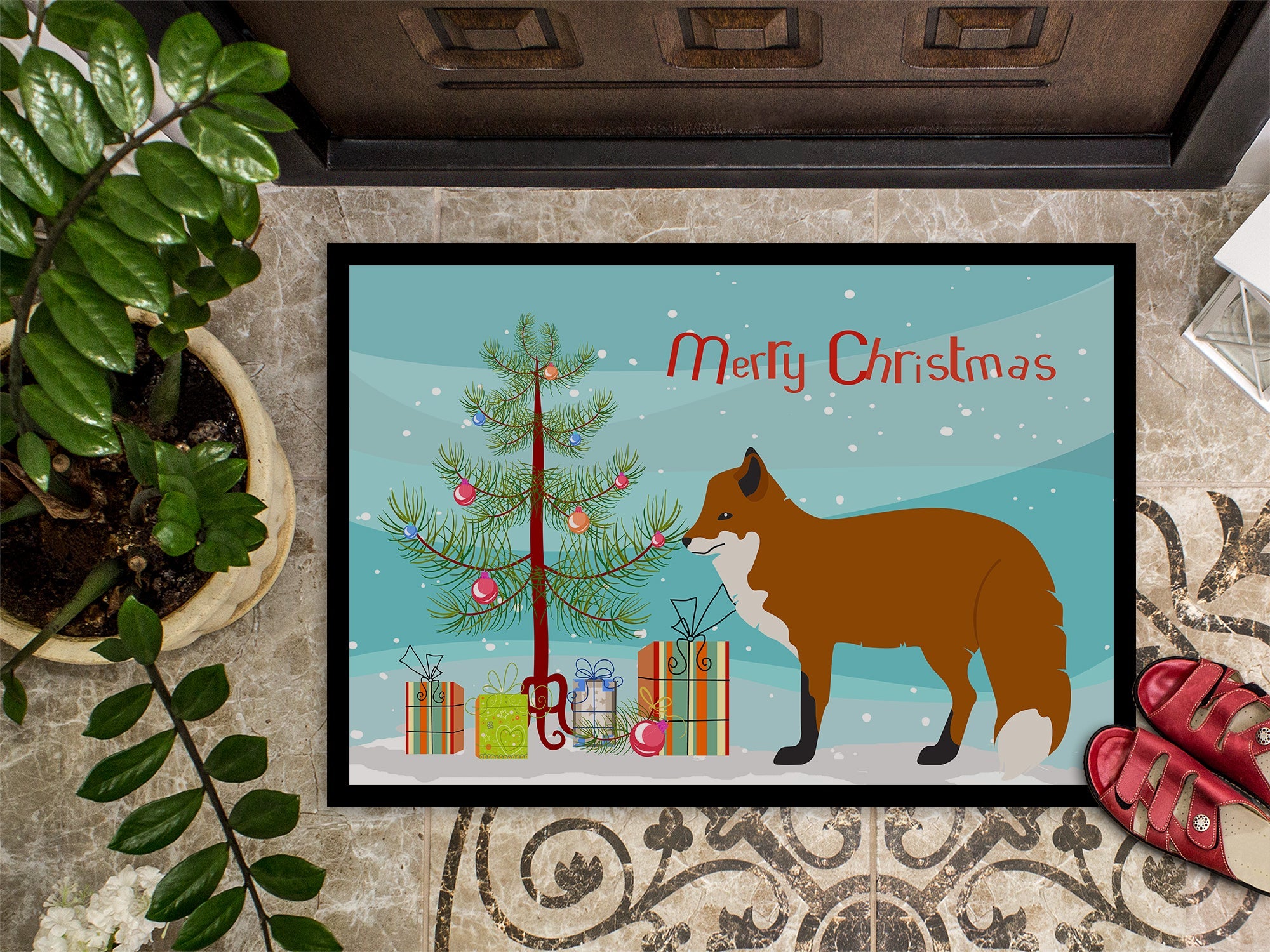 Red Fox Christmas Doormat Indoor Outdoor 18H X 27W Front Door Mat Rugs for Entryway, Non Slip Washable