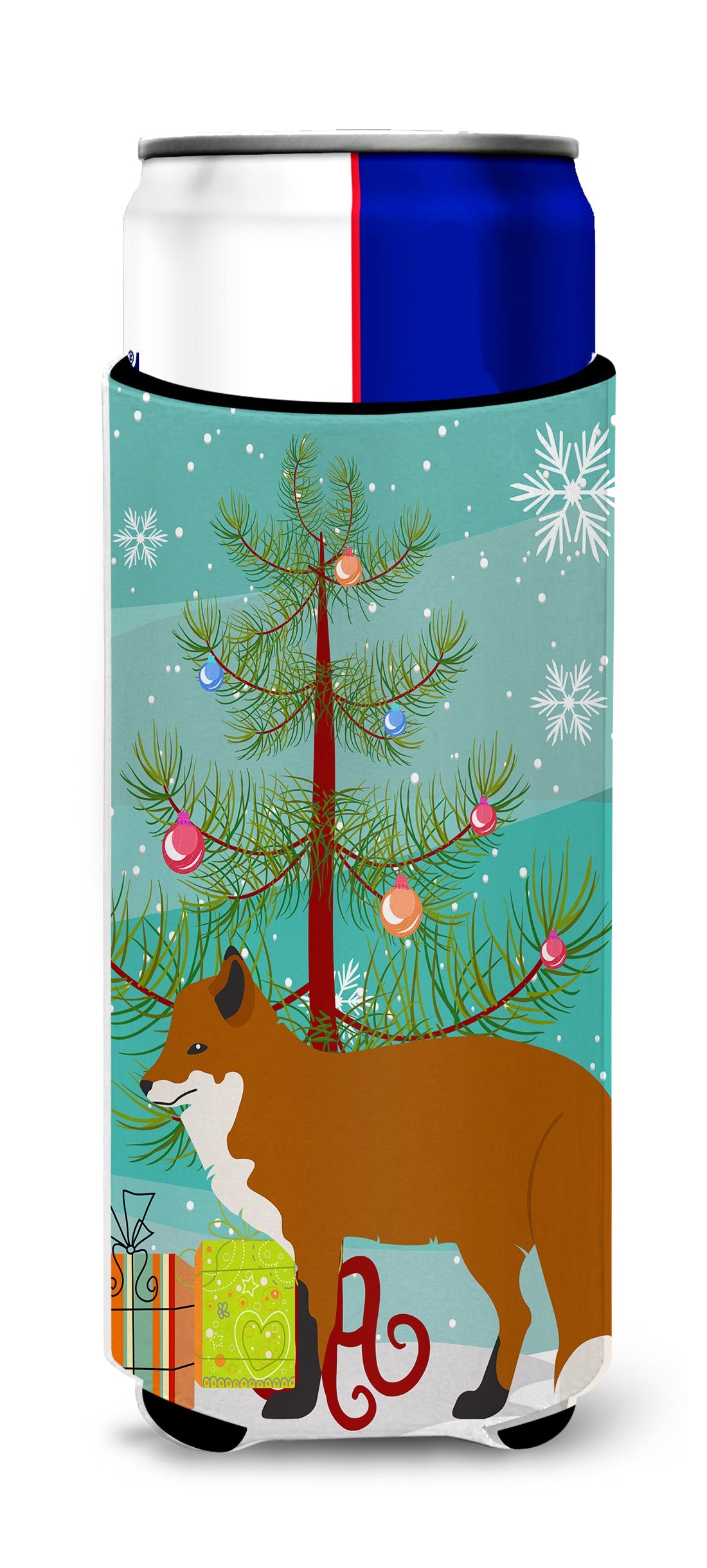 Red Fox Christmas Slim Can Hugger , Insulated Foam Hugger for 12 oz Slim Cans, Beer Bottles & Water Bottles, Printed in USA