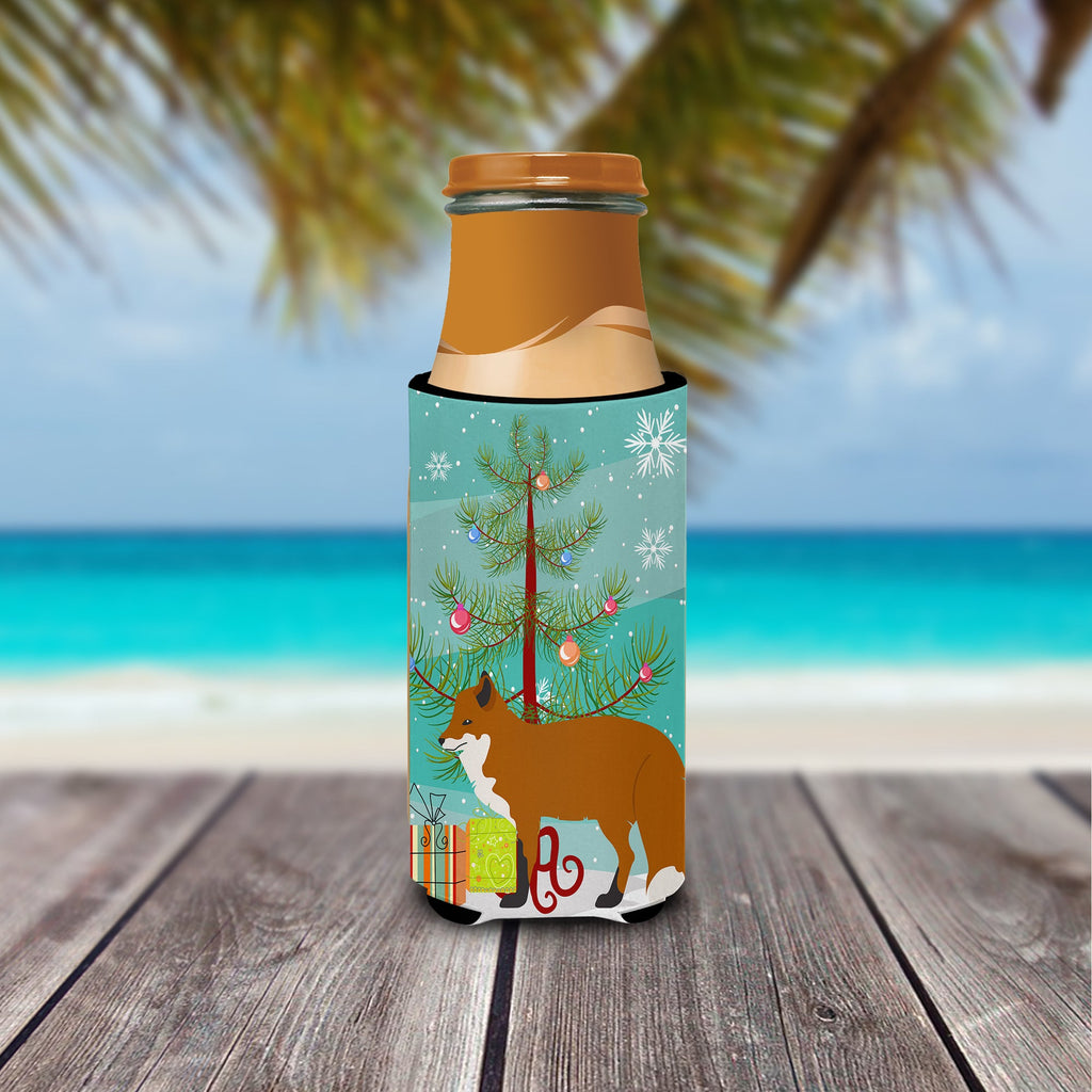 Red Fox Christmas Slim Can Hugger , Insulated Foam Hugger for 12 oz Slim Cans, Beer Bottles & Water Bottles, Printed in USA