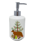 Red Fox Christmas Ceramic Soap Dispenser , Empty Refillable Hand Soap Pump Bottle for Bathroom Kitchen