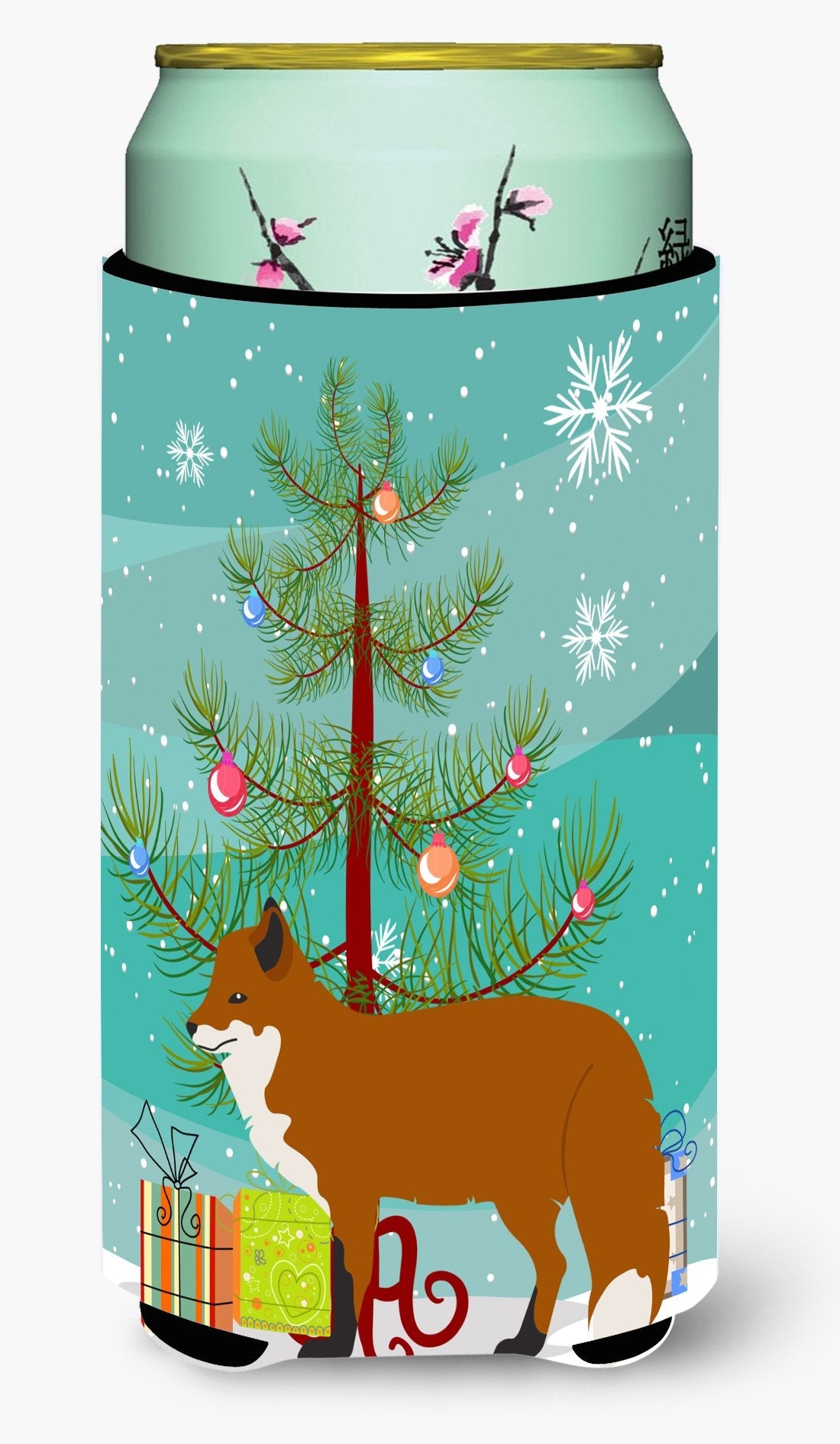 Red Fox Christmas Tall Boy Hugger Can Cooler Sleeve Machine Washable Drink Collapsible Insulator Beverage Insulated Holder