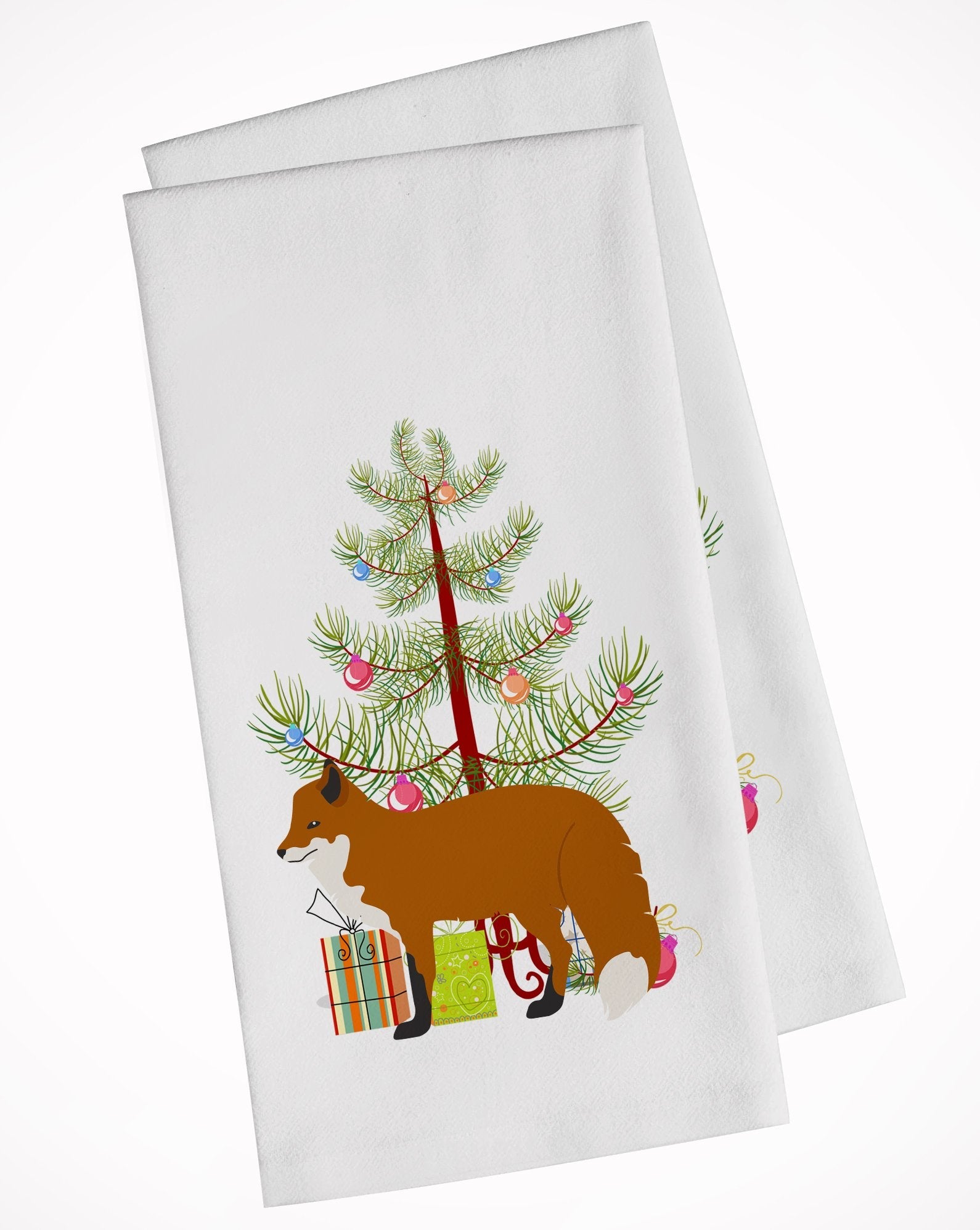 Red Fox Christmas Kitchen Towel Set of 2 White Dish Towels Decorative Bathroom Hand towel for Hand, Face, Hair, Yoga, Tea, Dishcloth, 19 X 28", White