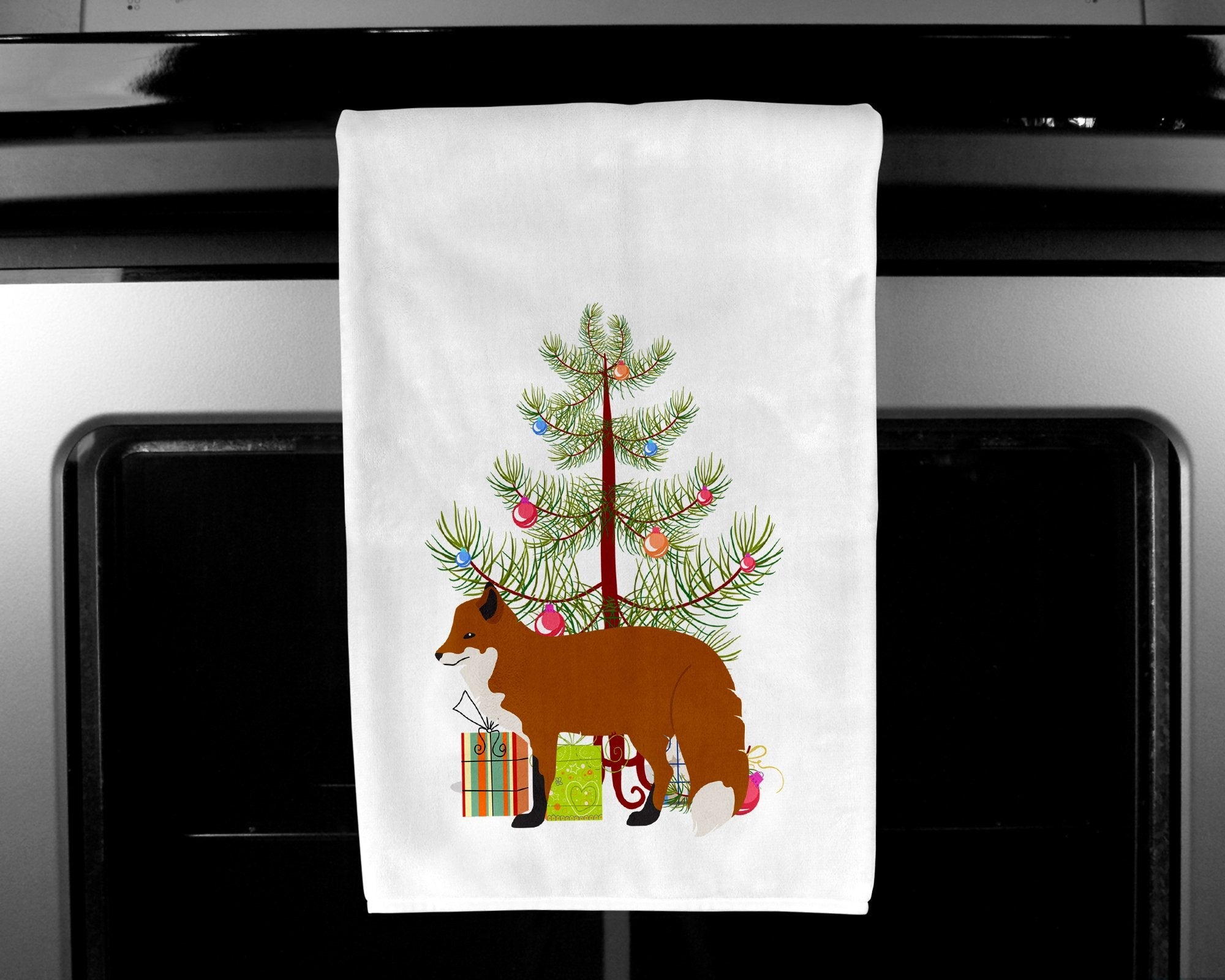 Red Fox Christmas Kitchen Towel Set of 2 White Dish Towels Decorative Bathroom Hand towel for Hand, Face, Hair, Yoga, Tea, Dishcloth, 19 X 28", White