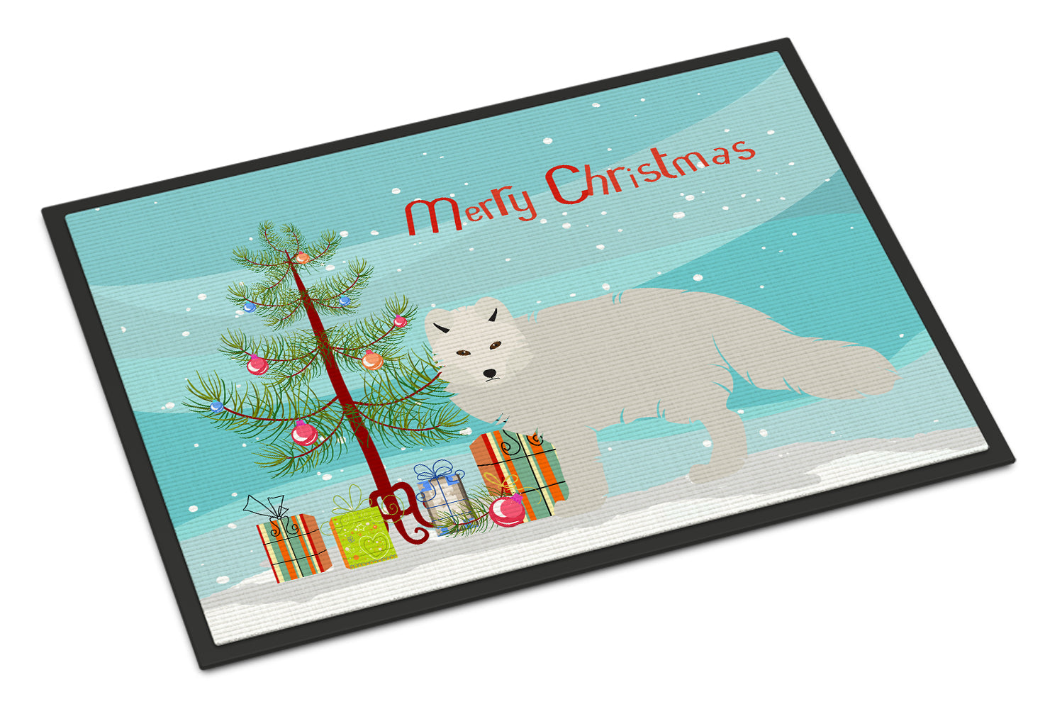 White Arctic Fox Christmas Doormat Indoor Outdoor 24H X 36W Front Door Mat Rugs for Entryway, Non Slip Washable Low Pile,