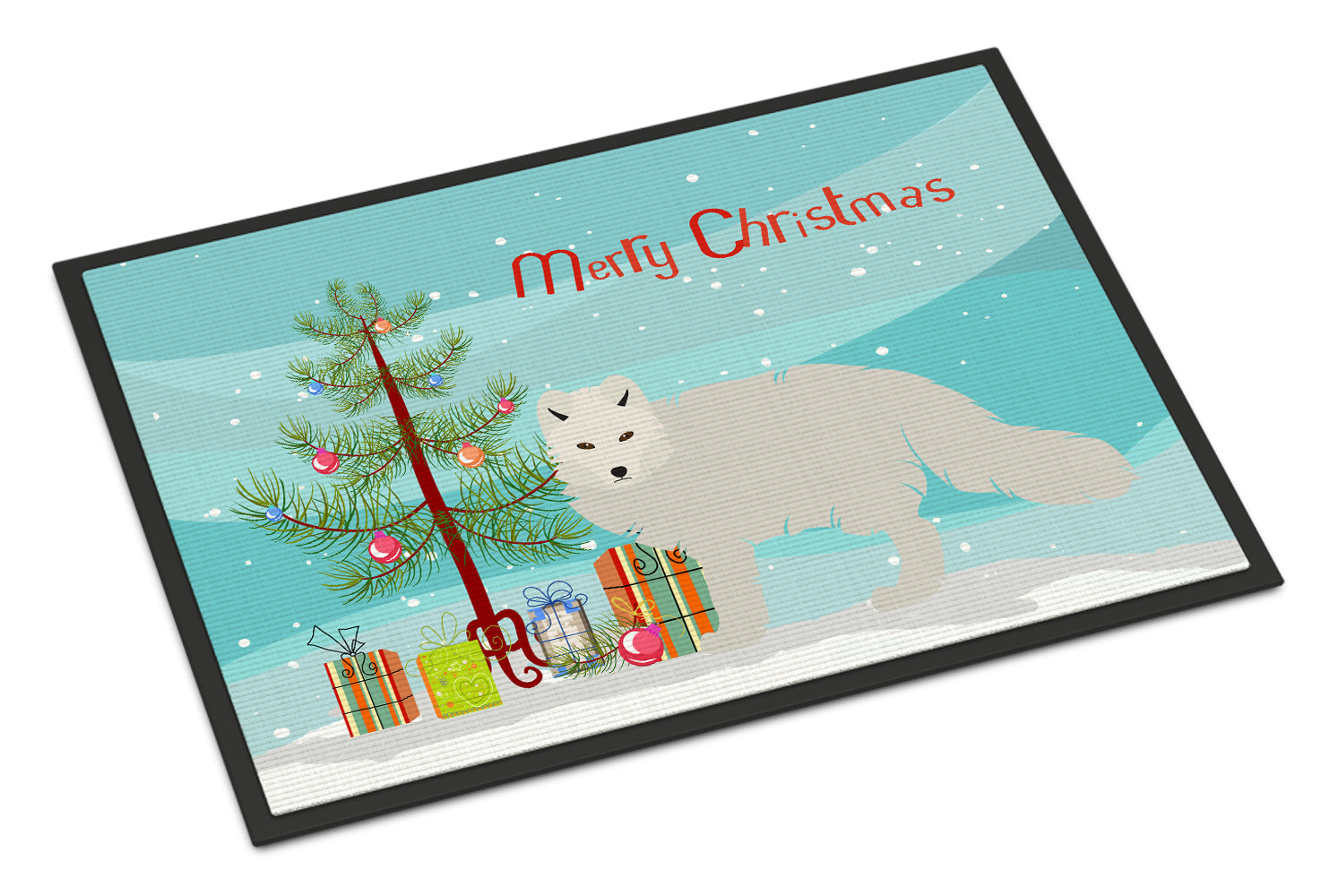 White Arctic Fox Christmas Doormat Indoor Outdoor 18H X 27W Front Door Mat Rugs for Entryway, Non Slip Washable